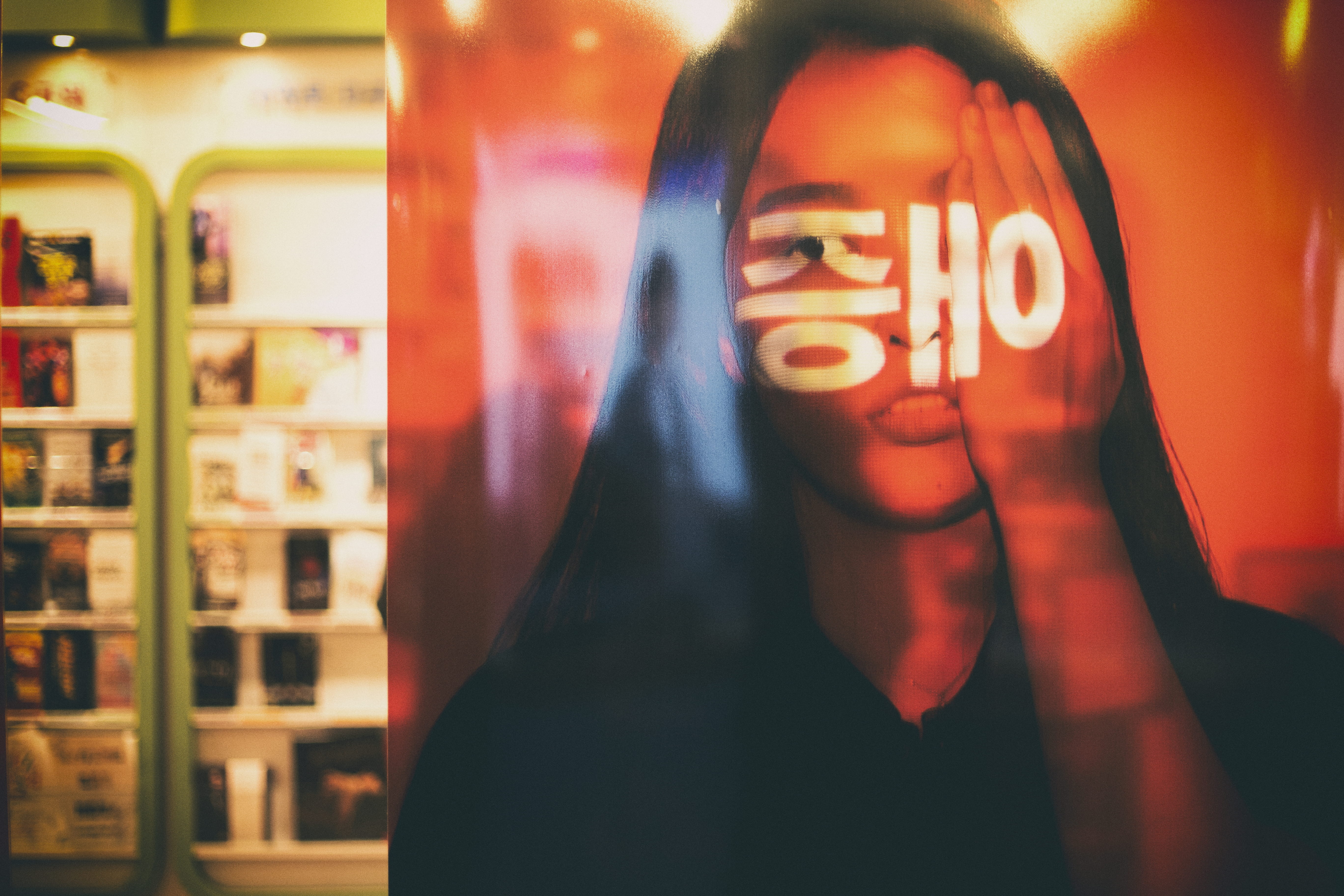 digital composite, window, covered, emotion, portrait, face, female, casual clothing, covering, woman, standing, communication, lights, front view, one person, HD Wallpaper