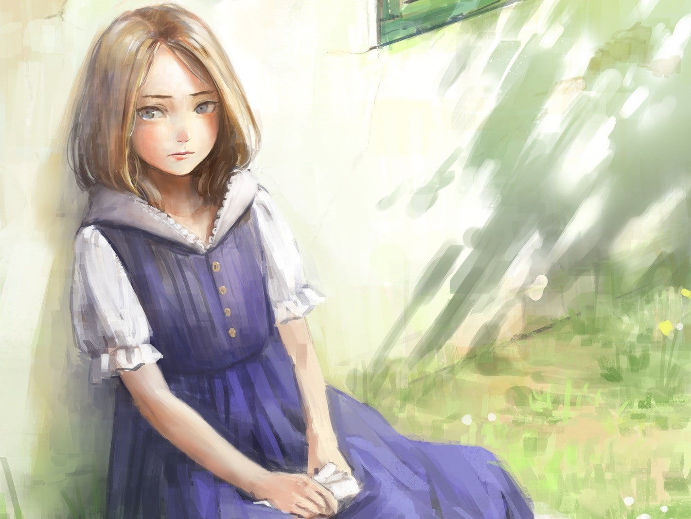original characters, 720P, upset, blue dress, Ash blonde, HD Wallpaper