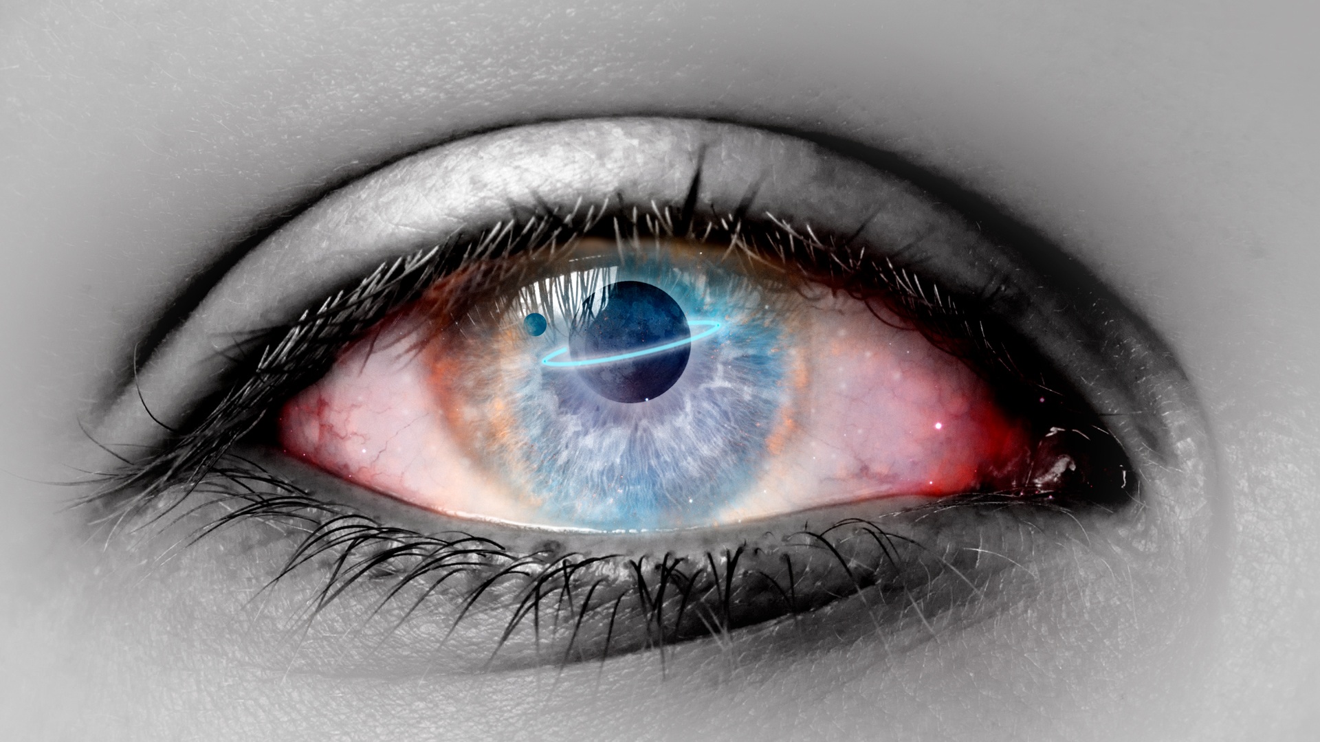 full frame, eyeshadow, 1080P, adult, beauty, galaxy, eyebrow, nebula, one Person, star, looking, eye, beautiful woman, human Eye, planet, iris - Eye, eyesight, HD Wallpaper