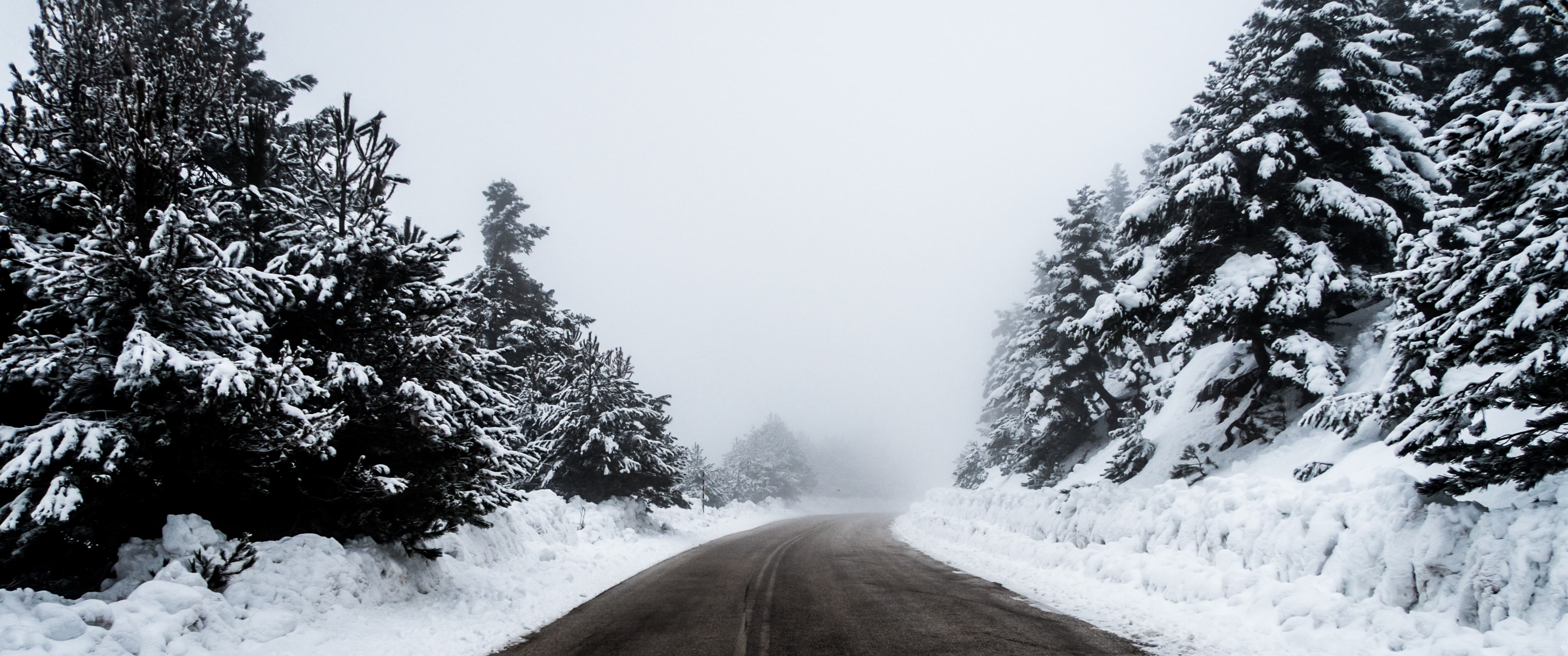 2K, road, snow, ultrawide, HD Wallpaper
