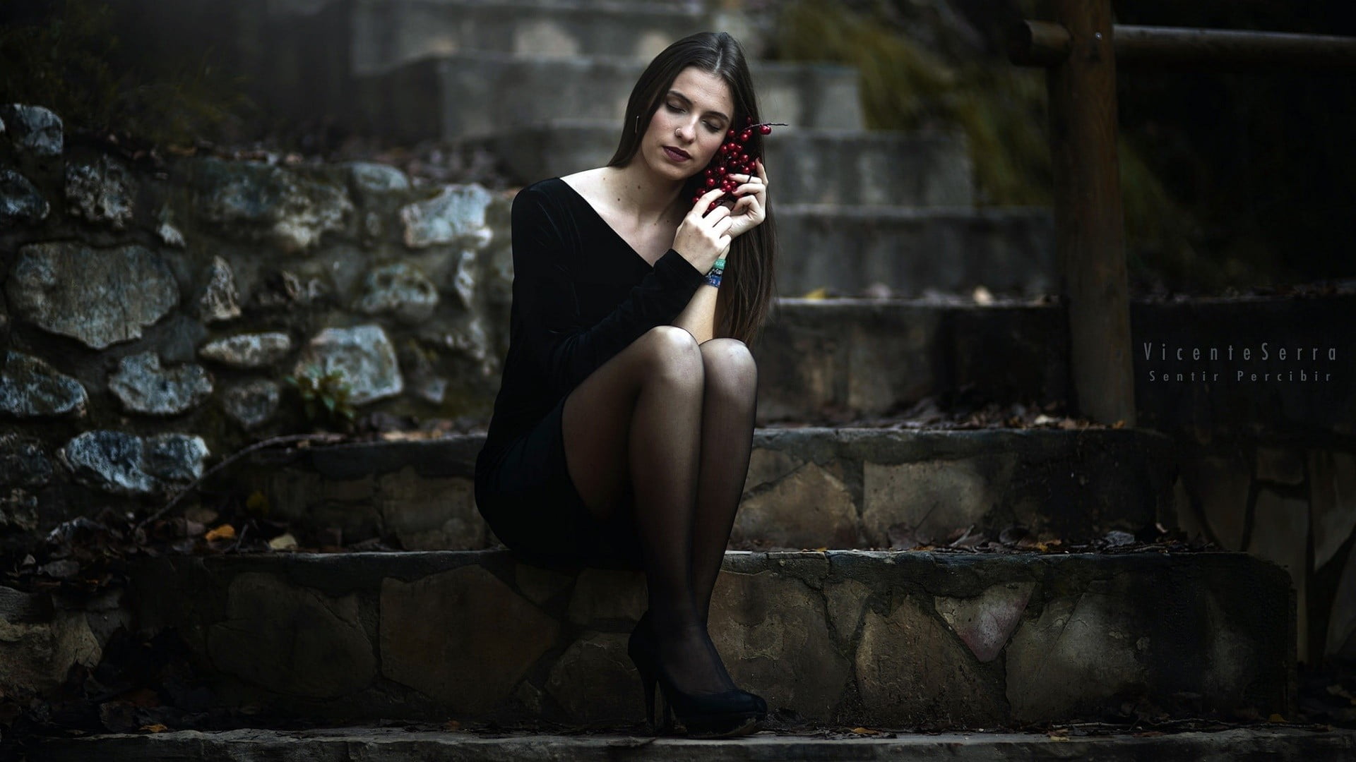 stairs, depression - sadness, young women, contemplation, one person, nature, beautiful woman, hairstyle, waiting, dark, fashion, emotion, sitting, teenager, HD Wallpaper