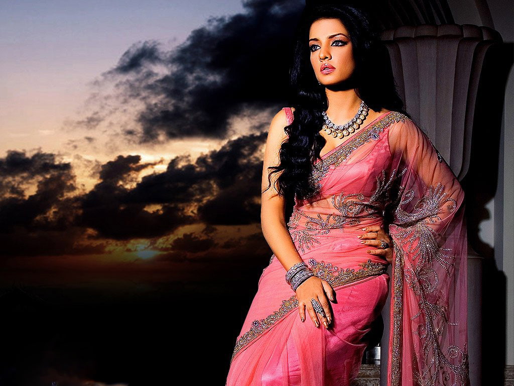 saree, pink, celina, jaitley, 480P, HD Wallpaper