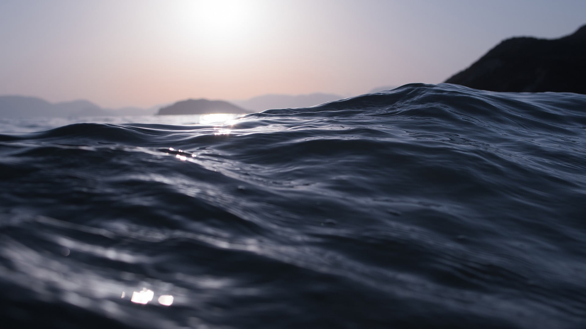 tranquility, reflection, rippled, sunset, macro, water, mountain, abstract, liquid, cloud - sky, travel, dusk, relaxation, wave Pattern, 1080P, water Surface, HD Wallpaper