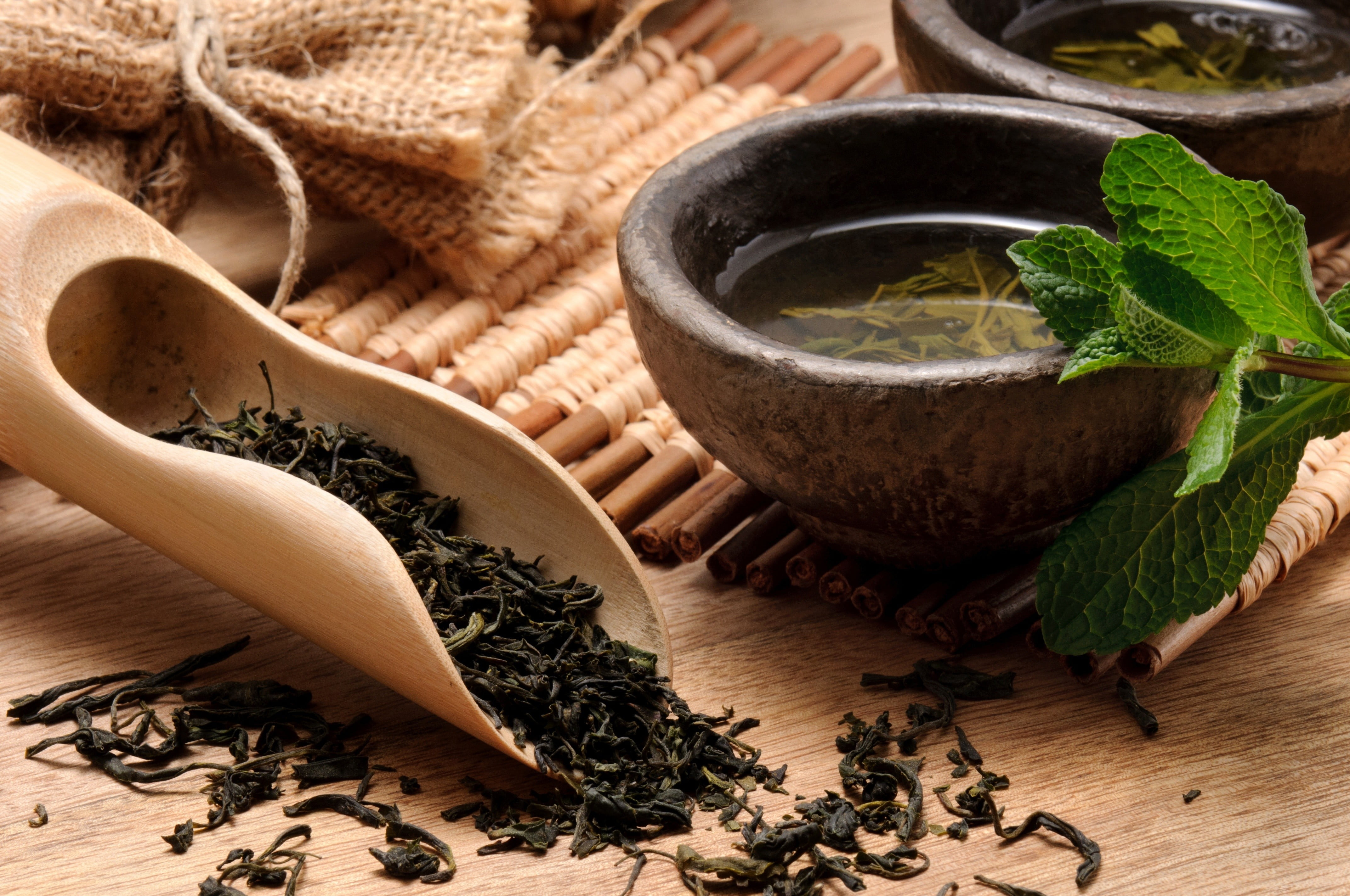 marble, wellbeing, indoors, plant, wood - material, close-up, bowl, medicine, spice, freshness, ingredient, food, table, mint leaf - culinary, tea, food and drink, HD Wallpaper