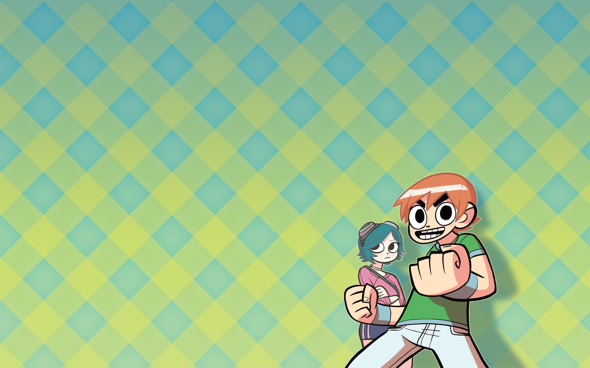 waist up, front view, copy space, indoors, creativity, green, textile, Scott Pilgrim vs. the World, men, child, males, retro styled, white, depression - sadness, HD Wallpaper