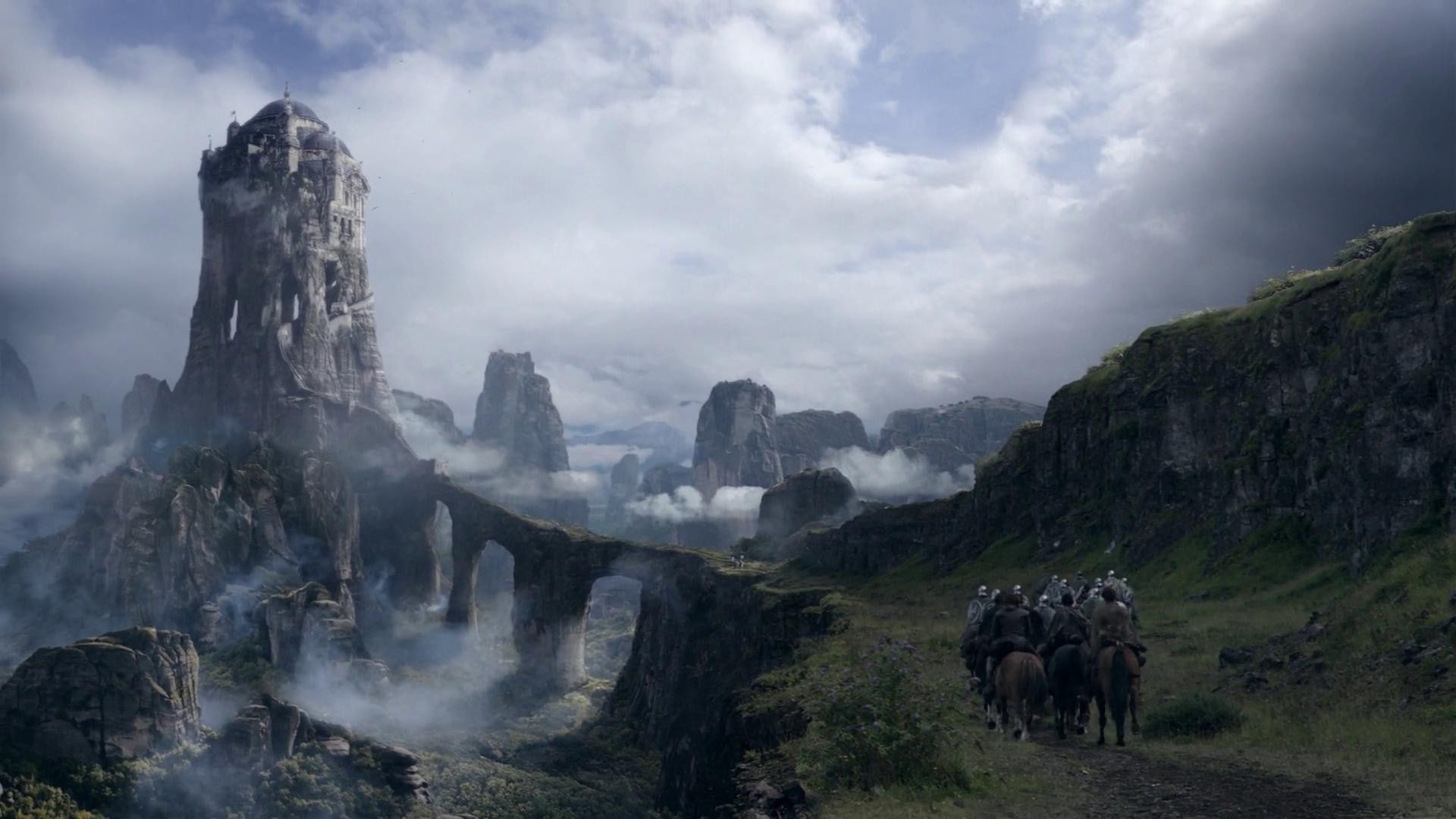 1080P, mountain peak, day, castle, environment, rock, non-urban scene, The Eyrie, rock formation, travel, landscape, sky, herd, scenics - nature, mountain, HD Wallpaper