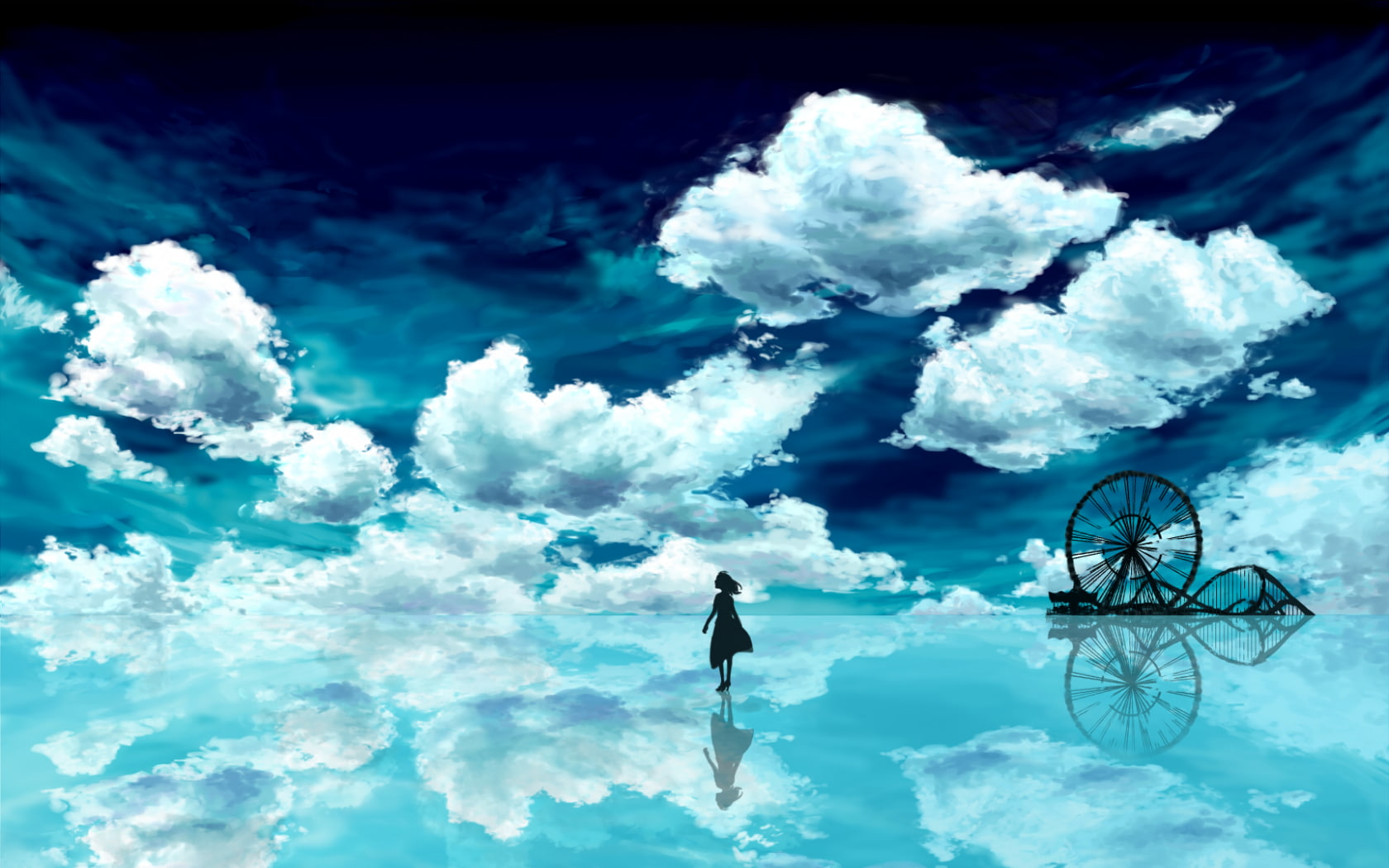 720P, wheel, carnival, ferris, hd, clouds, drawing, digital/artwork, HD Wallpaper