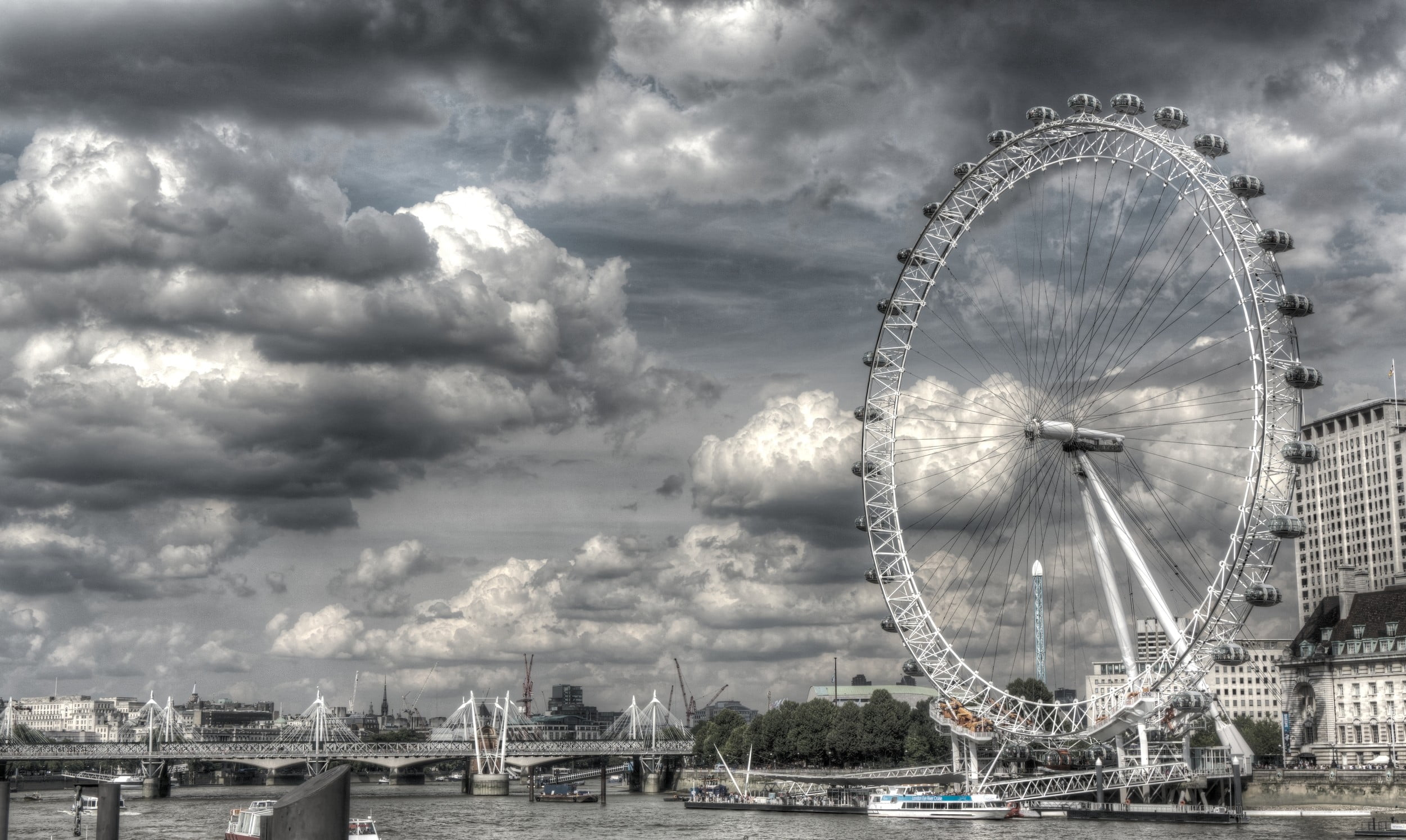 travel, eye, river, London, architecture, 1080P, bridge, amusement park ride, wheel, built structure, sky, outdoors, arts culture and entertainment, england, HD Wallpaper