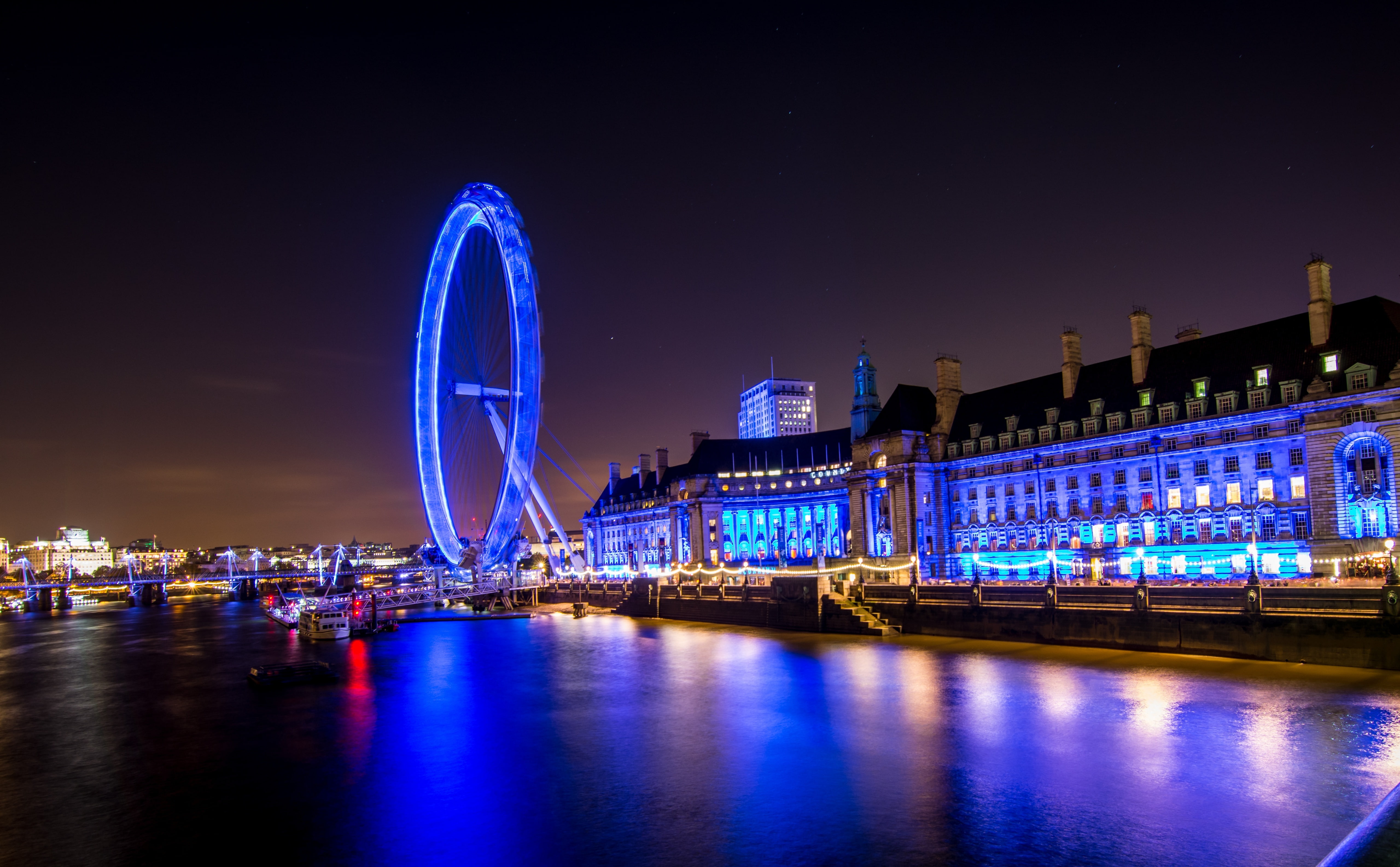 Night, no people, amusement park ride, travel, arts culture and entertainment, Citylights, waterfront, water, building exterior, citylife, London, amusement park, HD Wallpaper
