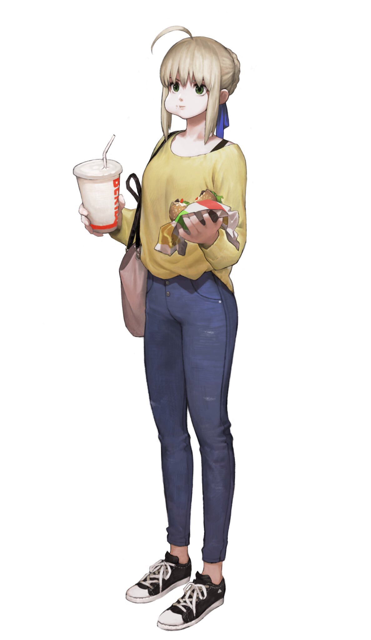 anime girls, glass, teenager, one person, white background, young adult, drinking, adult, standing, cut out, holding, full length, shoe, food and drink, Phone HD Wallpaper