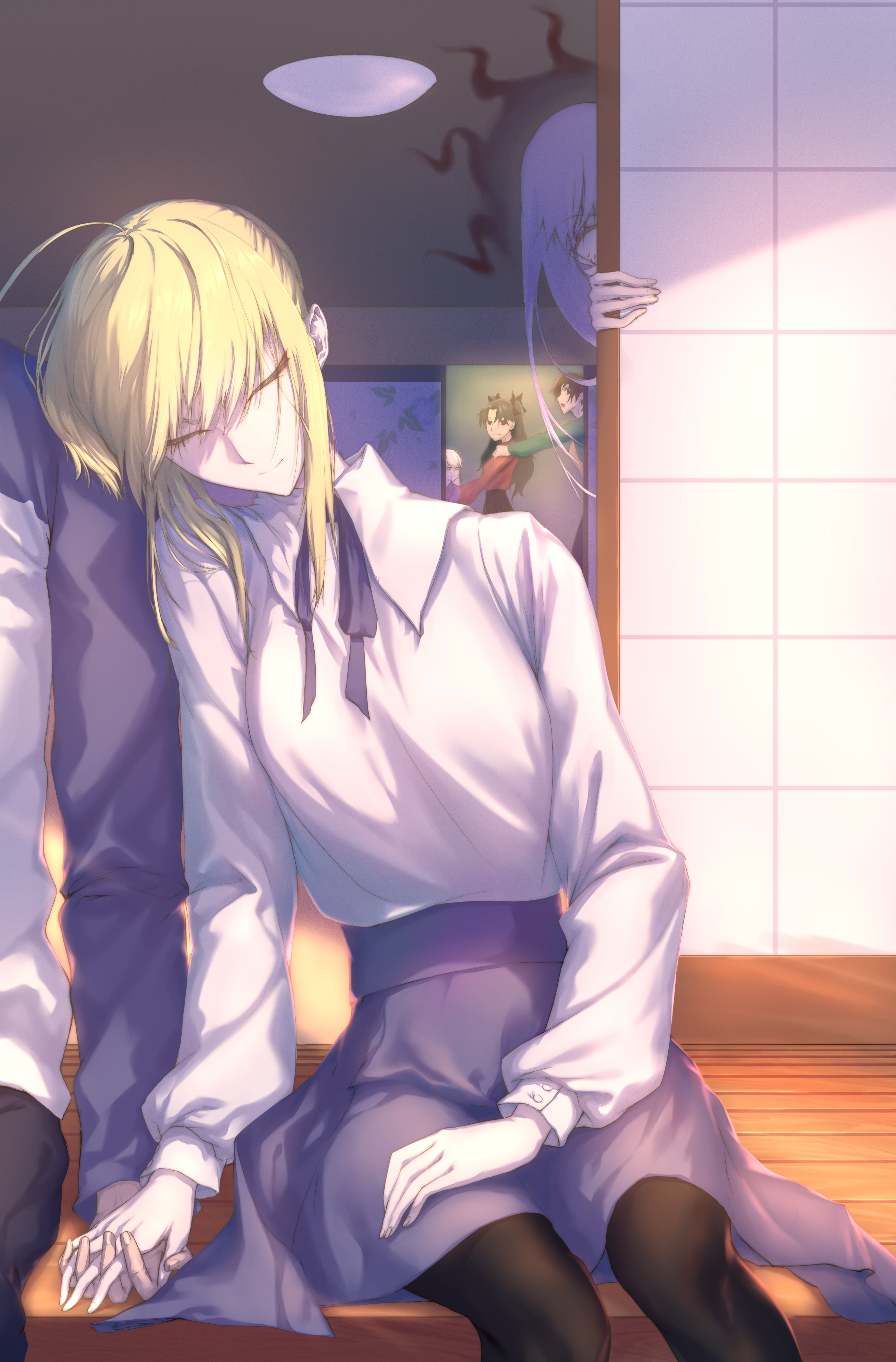 vertical, blond hair, 2K, sleeping, Fujimura Taiga, anime girls, FGO, anime boys, Shirou Emiya, purple hair, Tohsaka Rin, Matou Sakura, long hair, brunette, Phone HD Wallpaper