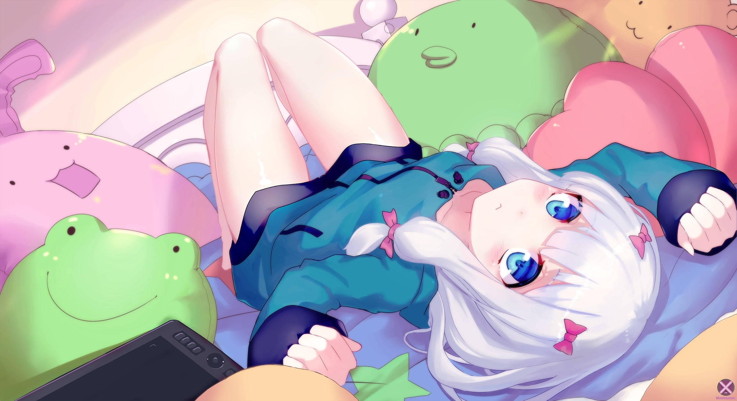 loli, stuffed toy, representation, blue, Anime, izumi sagiri, close-up, mammal, top view, retail, multi colored, day, childhood, 1080P, animal, indoors, HD Wallpaper