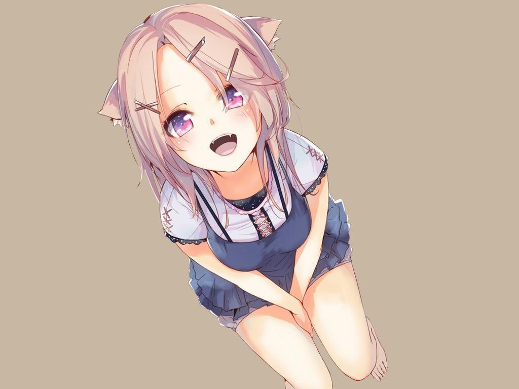 eyes, girls, anime, nekomimi, 480P, cat girl, cat, fangs, anime girls, girl, pink eyes, pink, HD Wallpaper