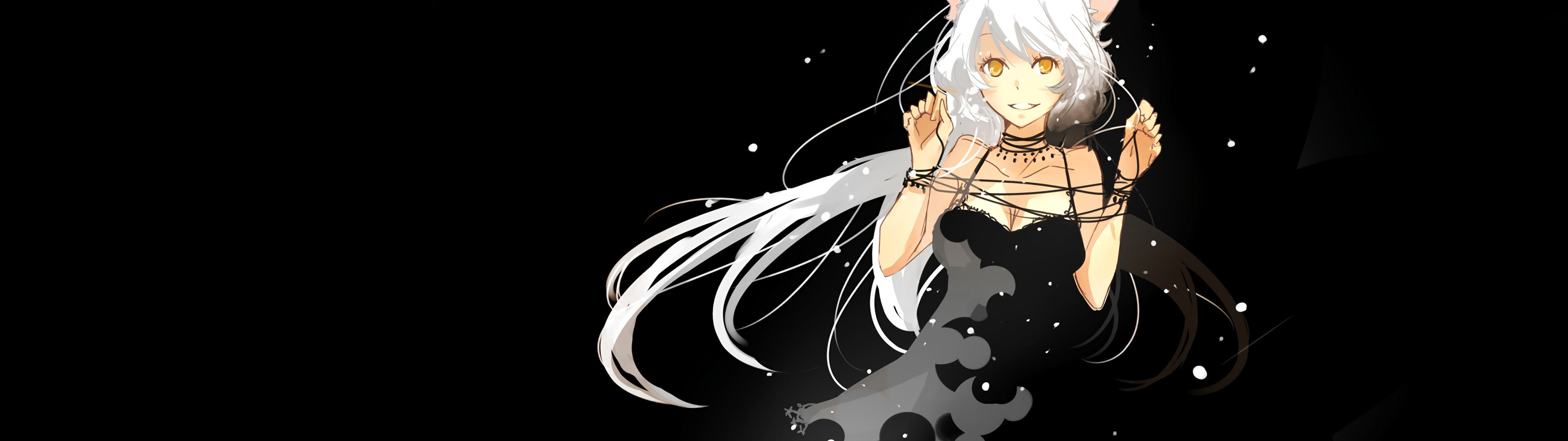 lighting equipment, creativity, art and craft, anime girls, electricity, Hanekawa Tsubasa, technology, black background, light - natural phenomenon, black dress, HD Wallpaper