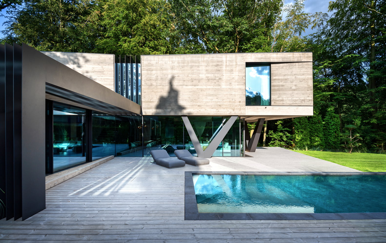 modern, 720P, window, house, swimming pool, architecture, HD Wallpaper