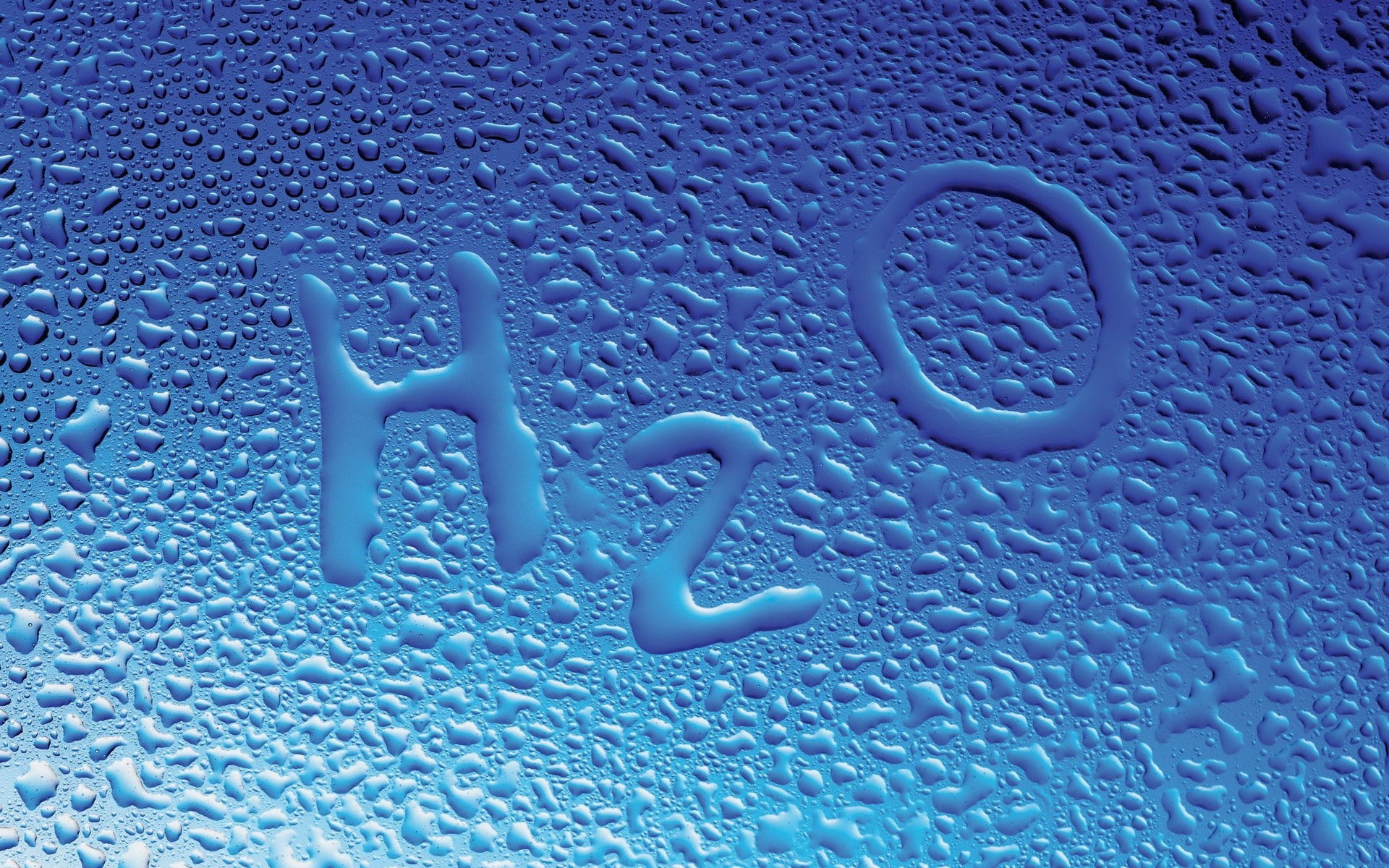 water drops, blue background, H2O, 1080P, glass, water, HD Wallpaper