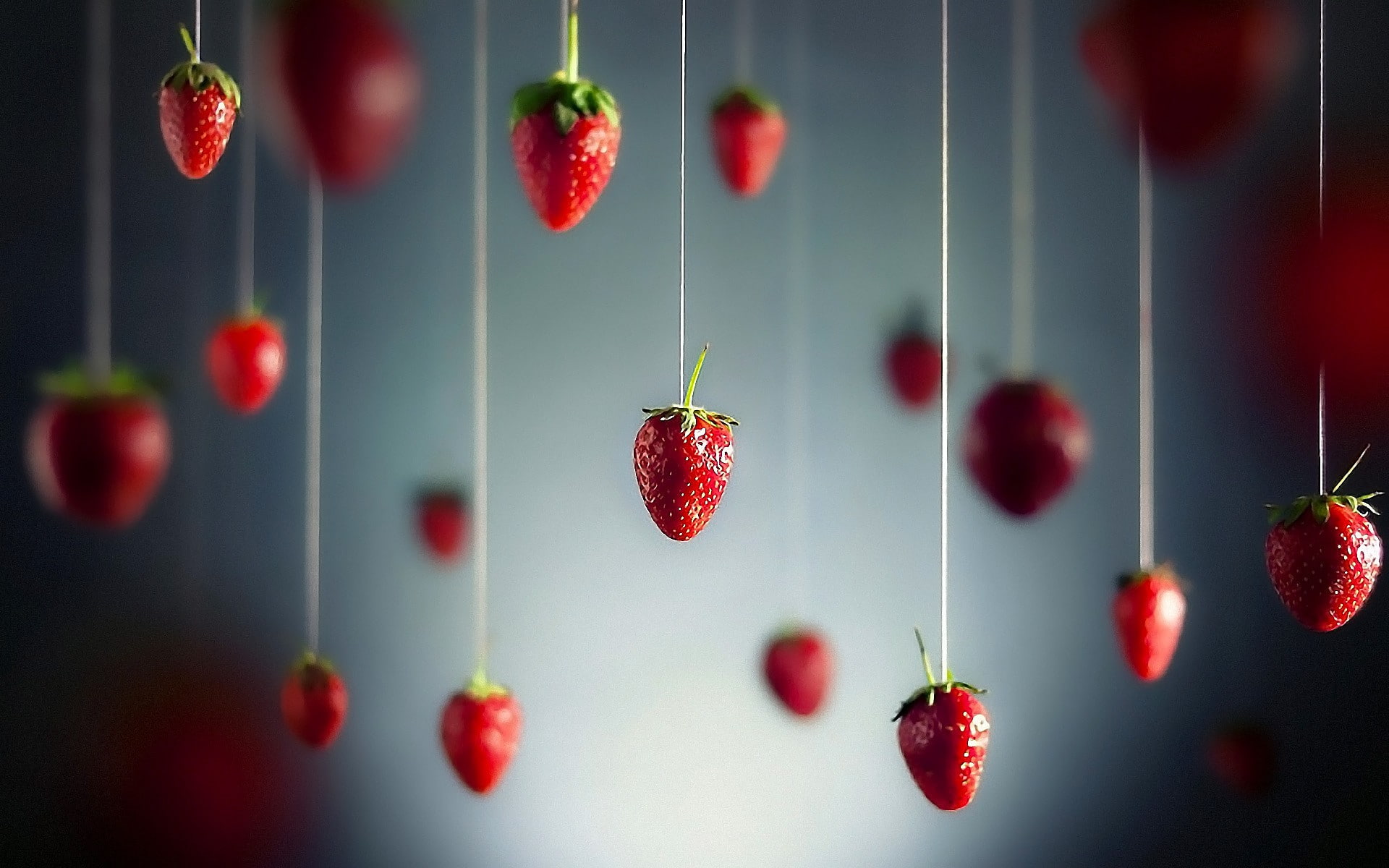 freshness, group of objects, food, strawberries, 1080P, no people, berry fruit, nature, close-up, fruit, antioxidant, hanging, healthy eating, food and drink, HD Wallpaper