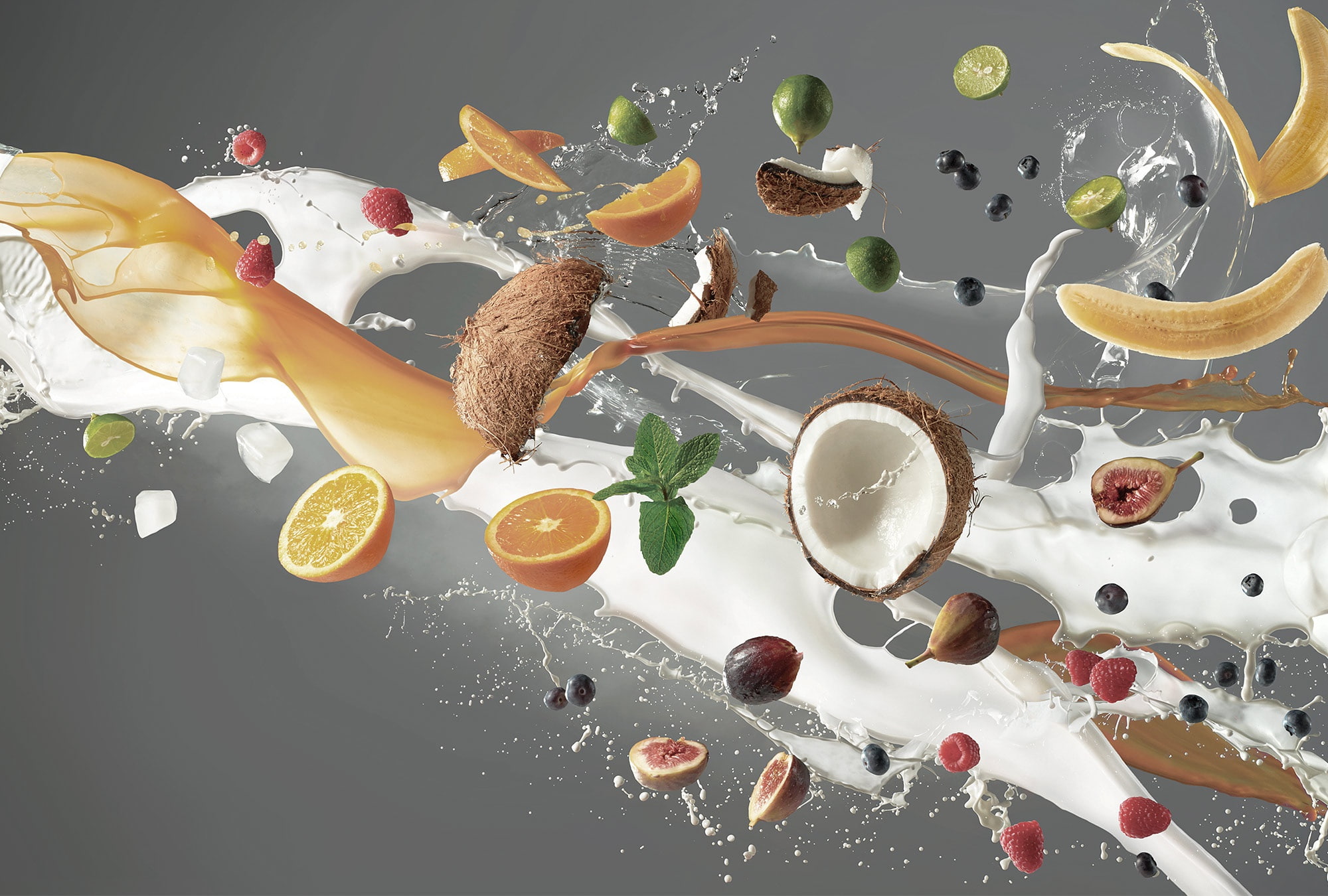 lime, raspberry, banana, milk, blueberries, coconut, orange, 1080P, fruit, figs, HD Wallpaper