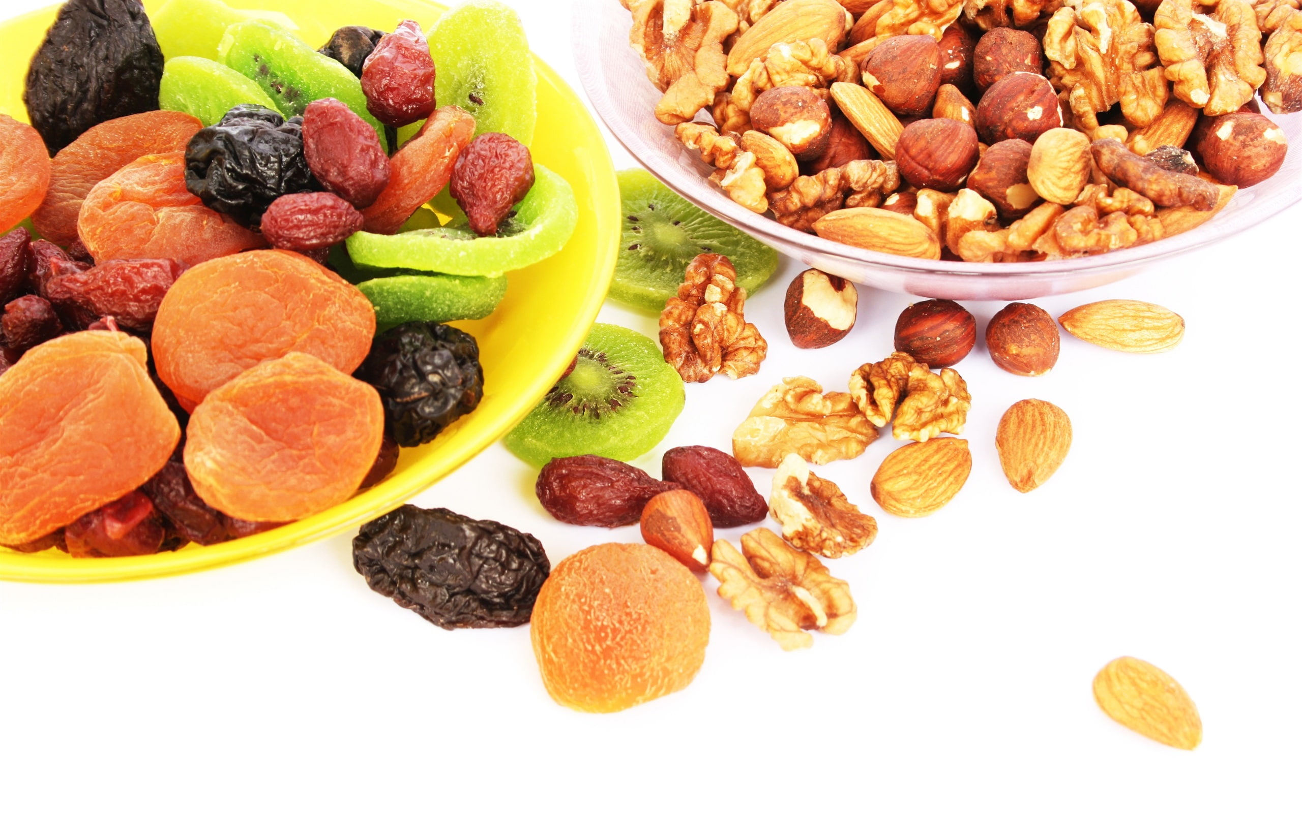 Apricots, Kiwi, Prunes, Dried, Fruits, Nuts, 2K, HD Wallpaper