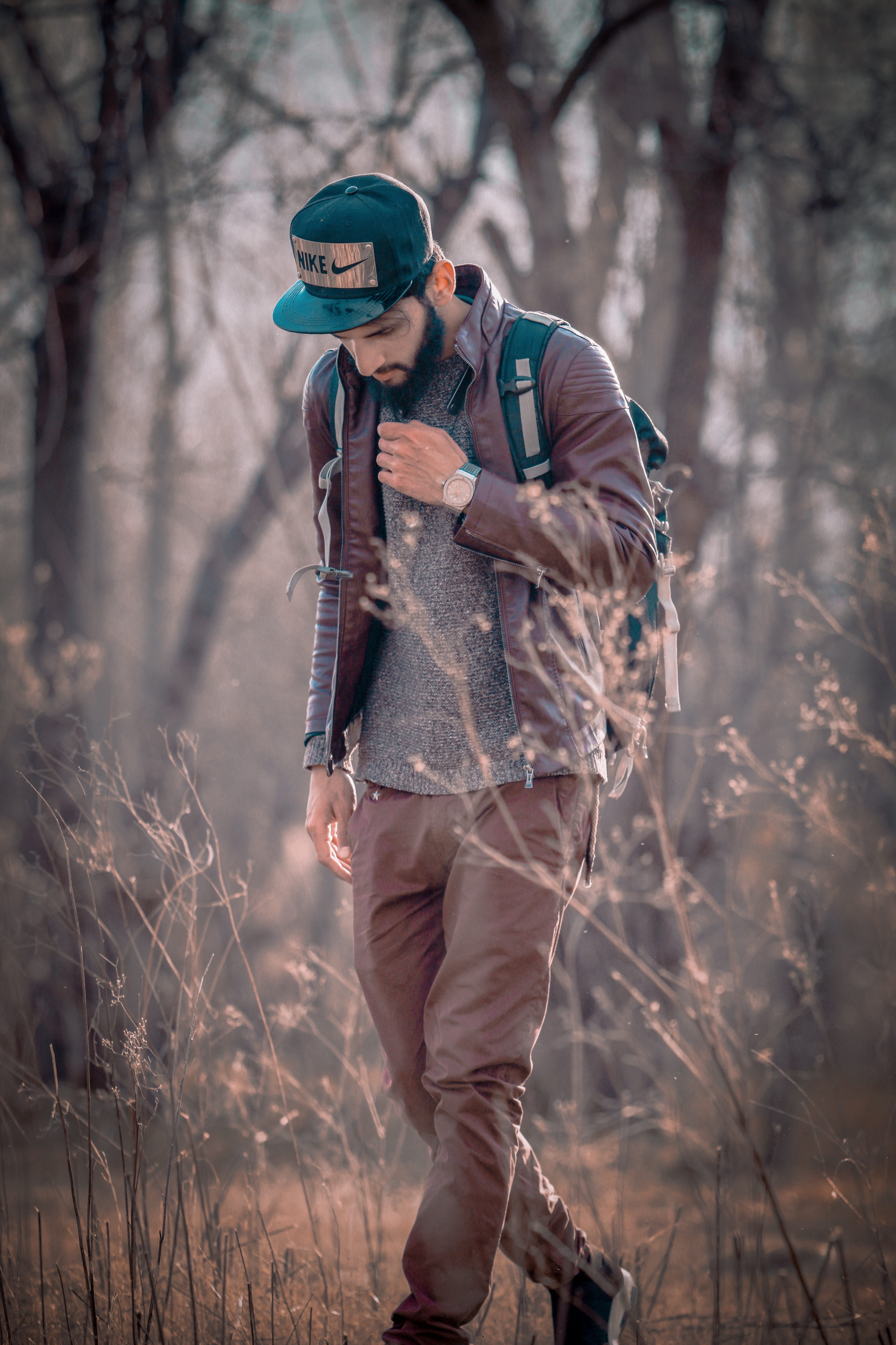 boy, tree, black, portrait, holding, look, jeans, adult, young, 5K, men, plant, boys fashion, outdoors, attractive, male model, lifestyles, winter, casual clothing, Phone HD Wallpaper
