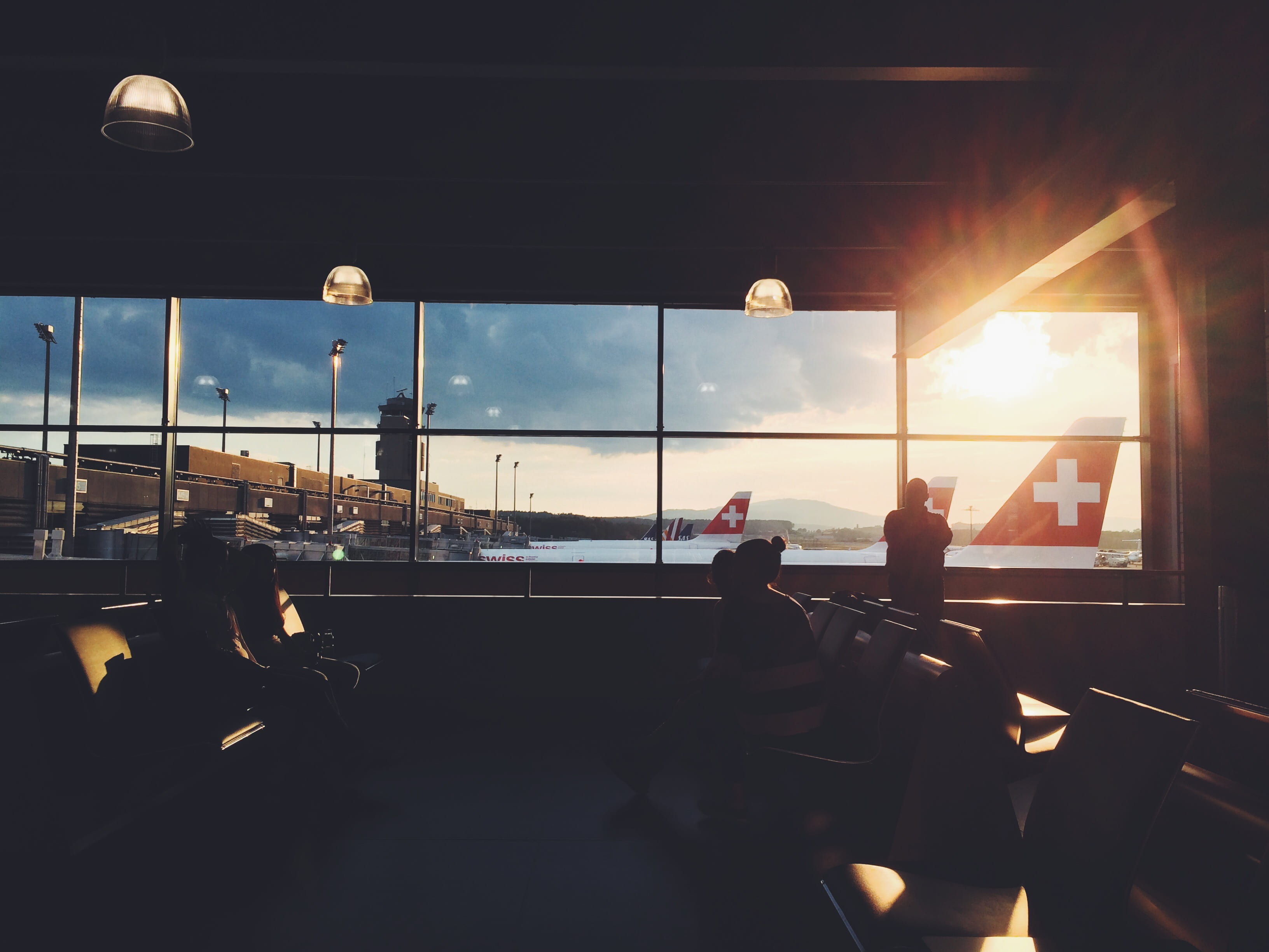 inside, built structure, gate, indoors, color, light, seat, restaurant, window, transportation, looking, sitting, silhouette, sunlight, shadow, switzerland, HD Wallpaper