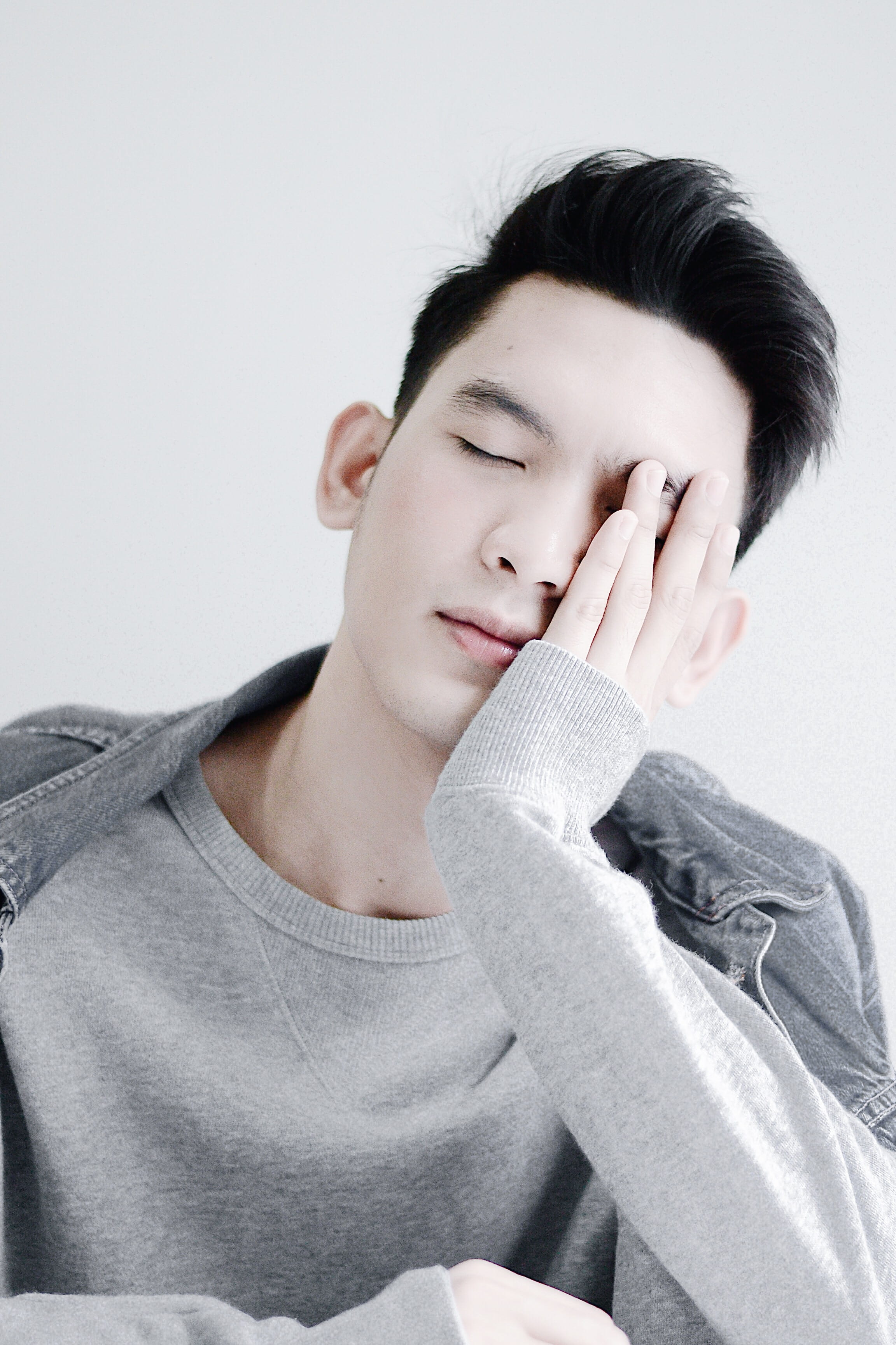 man, headshot, male, face, contemplation, casual clothing, one person, sleeping, black hair, lifestyles, hand, portrait, young adult, leisure activity, Phone HD Wallpaper