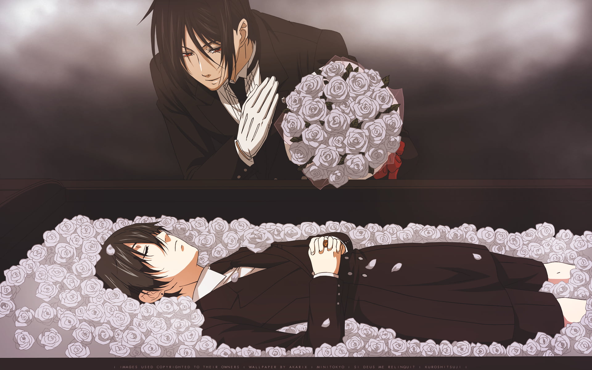 creativity, 1080P, Michaelis Sebastian, angel, clothing, real people, cloud - sky, Ciel Phantomhive, Kuroshitsuji , black color, costume, indoors, celebration, HD Wallpaper