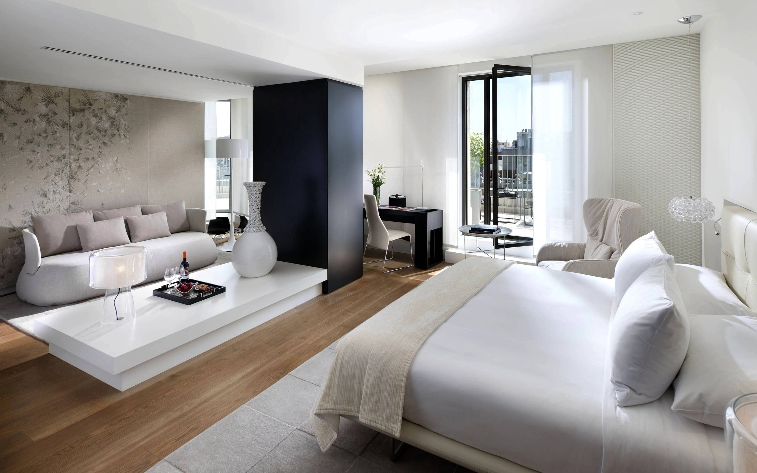 bedroom, room, mansion, comfort, armchair, seat, decor, window, wood - Material, flooring, architecture, wall - Building Feature, design, modern, bed, wealth, HD Wallpaper