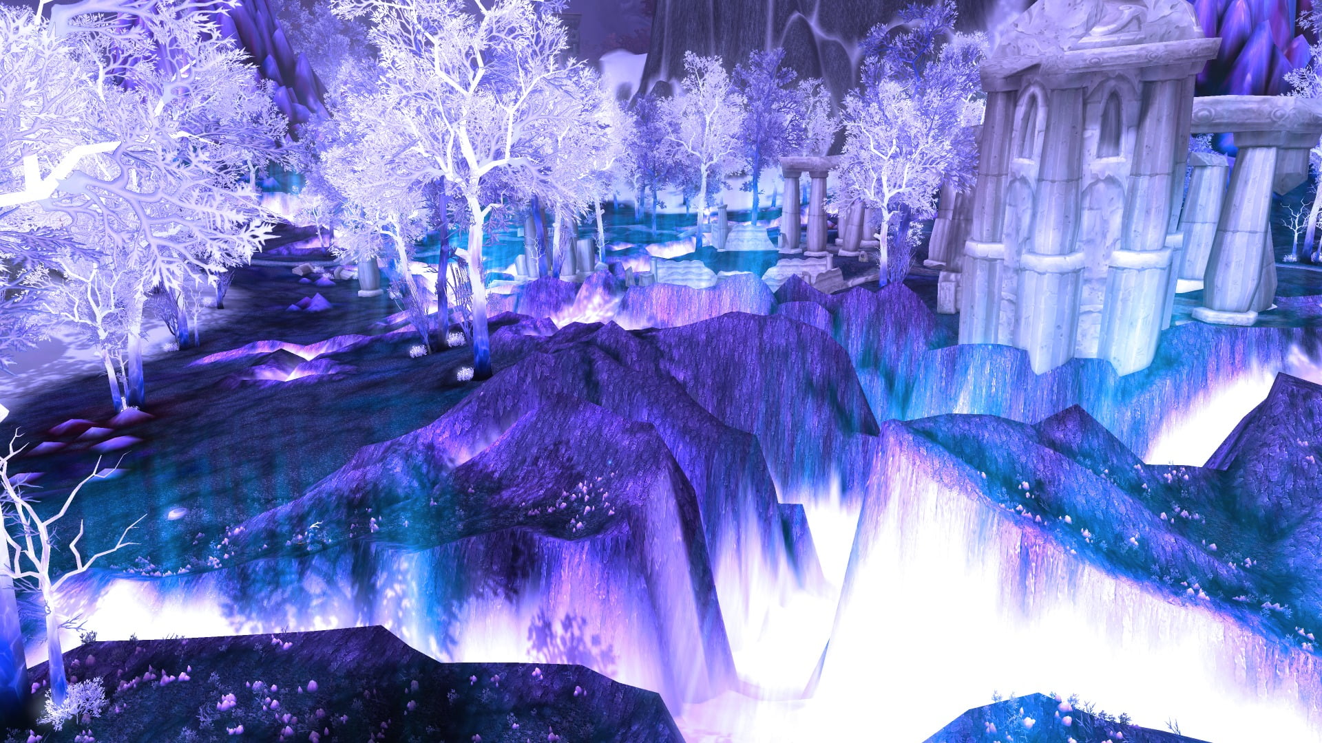 floral, night, freshness, ice, beauty in nature, 1080P, icicle, tree, blue, hanging, winter, plant, outdoors, video games, large group of objects, cold temperature, HD Wallpaper