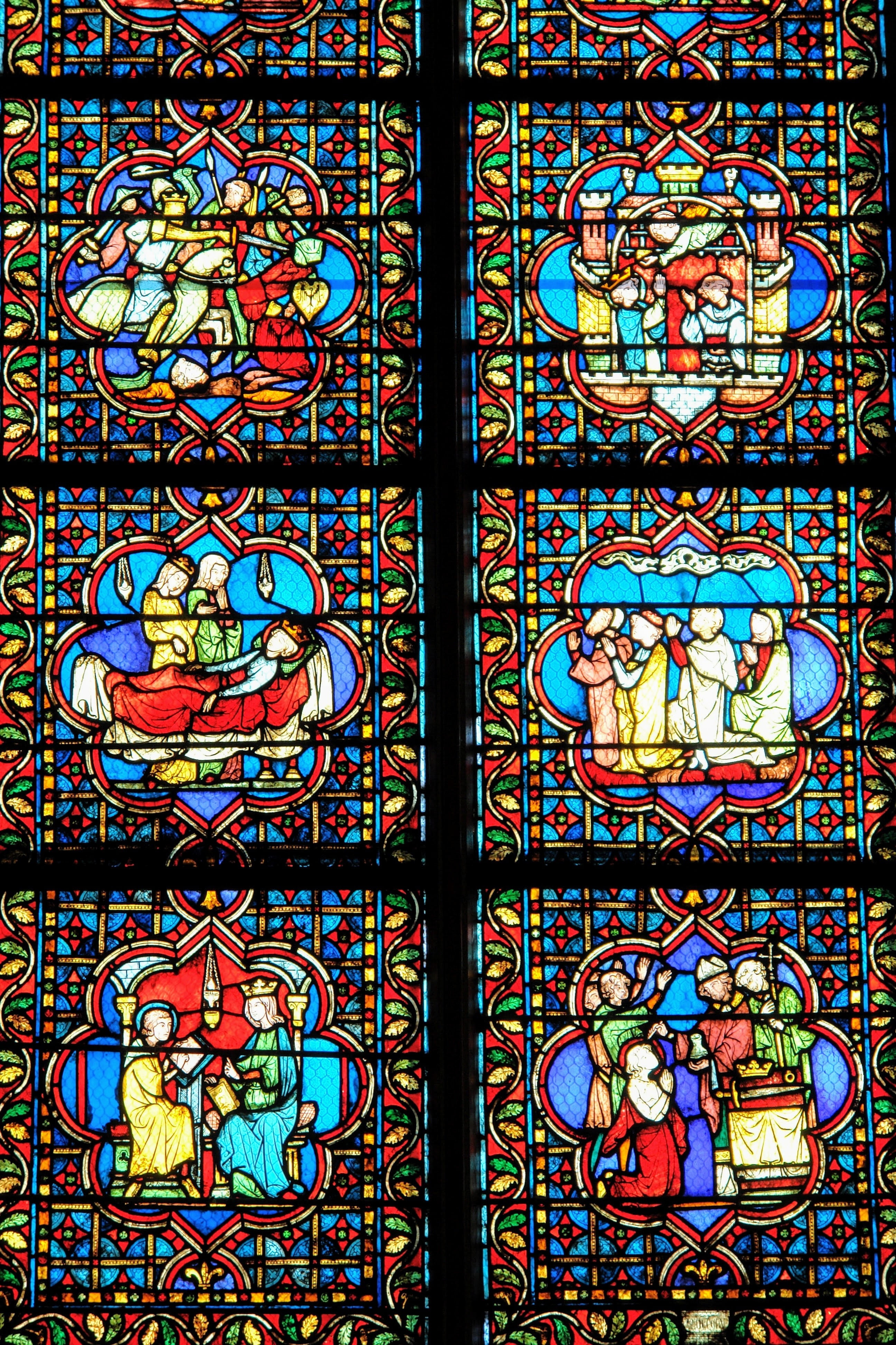 church, paris, indoors, notre dame de chartres, creativity, pattern, art and craft, window, stained, backgrounds, multi colored, window painting, close-up, Phone HD Wallpaper