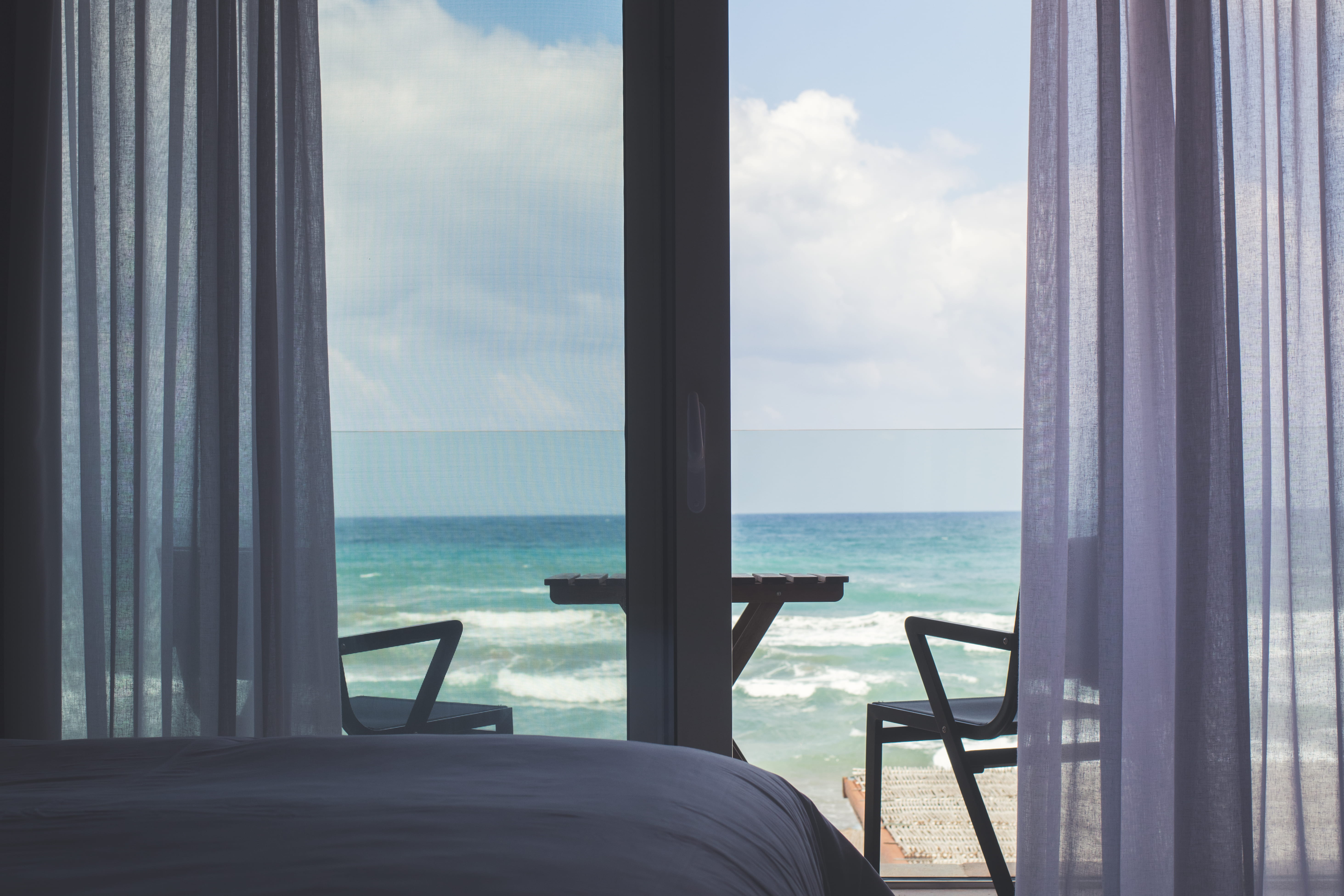 patio, chair, sliding door, wafe, relax, indoors, door, room, sky, viewed, vacation, holiday, summer, scenics - nature, no people, horizon, day, transparent, HD Wallpaper