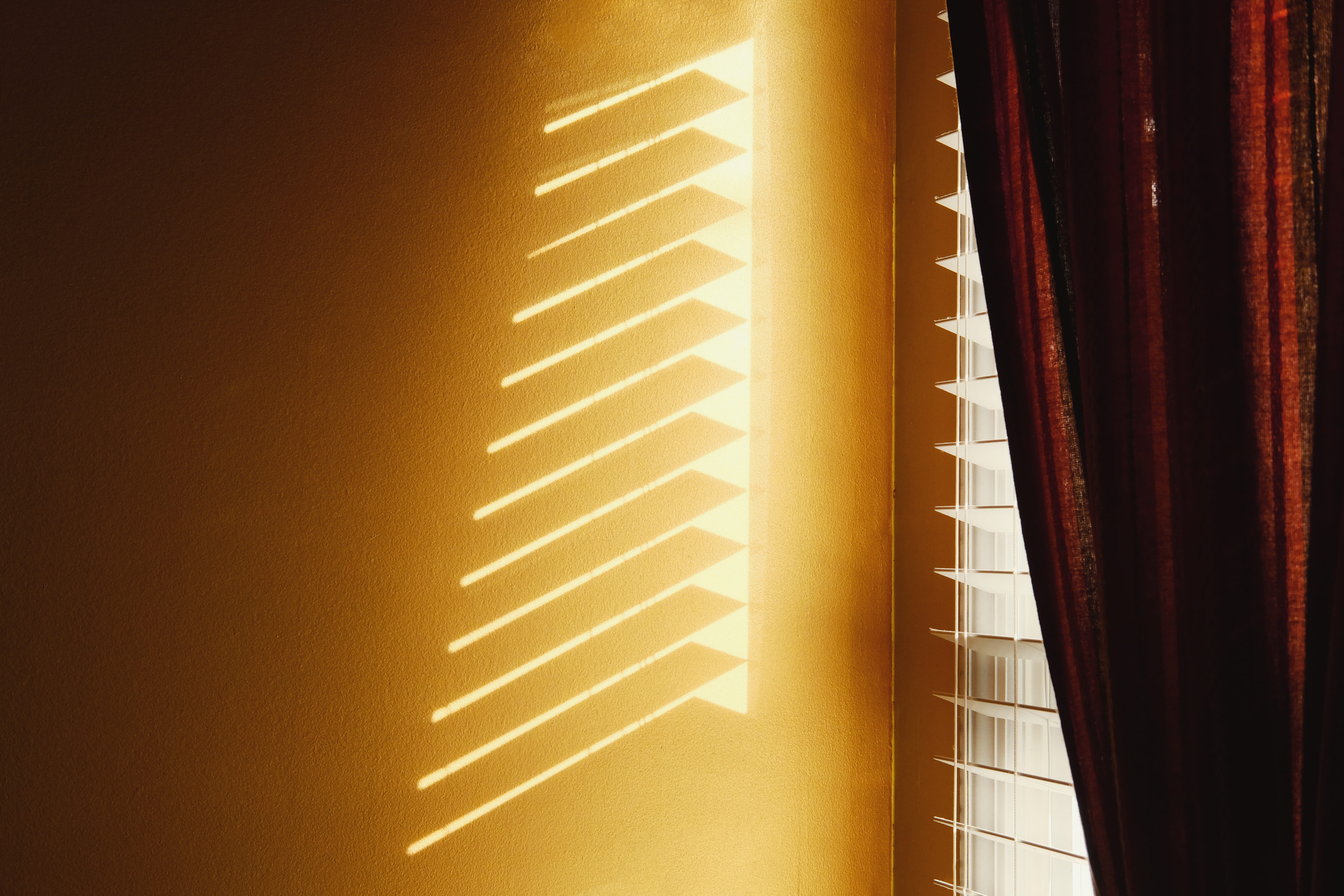 drape, built structure, window, red, low angle view, light, lighting equipment, window shade, sunlight, home interior, window blind, 5K, architecture, HD Wallpaper