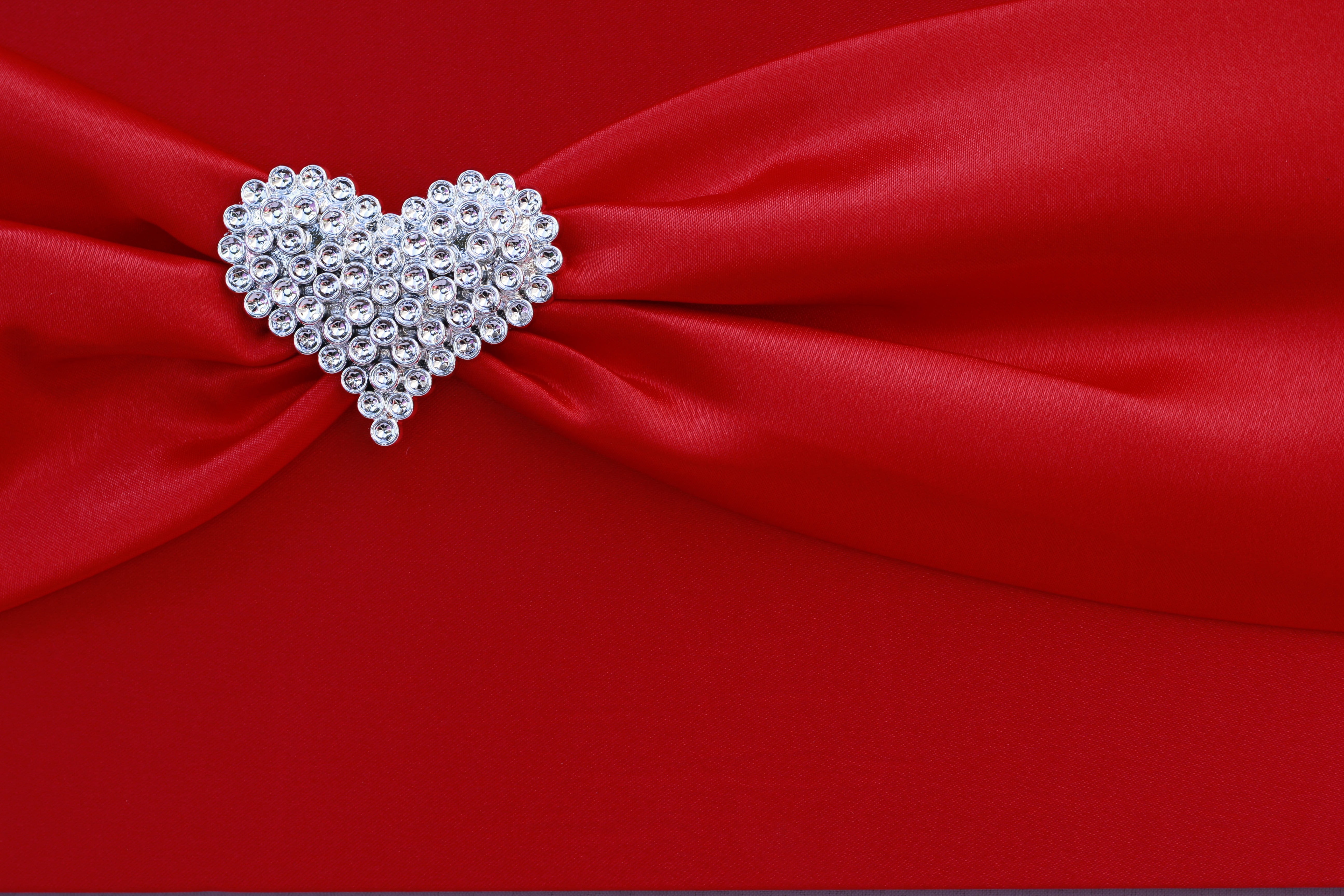 rhinestones, red, heart, diamonds, folds, texture, background, silk, fabric, drape, 5K, HD Wallpaper