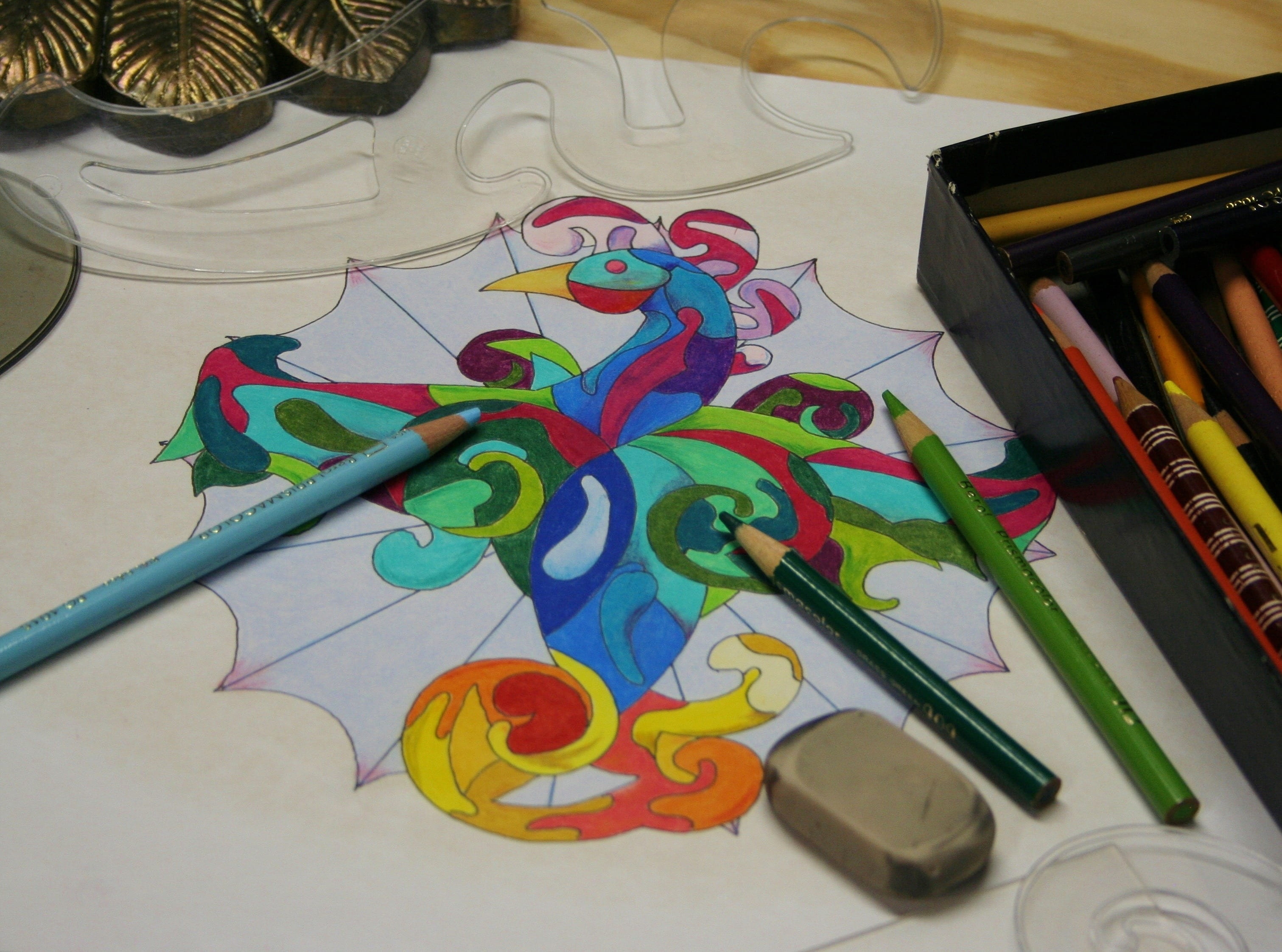 2K, craft, coloured, watercolor paints, drawing, creative, high angle view, tracery, pencils, multi colored, color, pencil, shading, table, stencils, creativity, HD Wallpaper