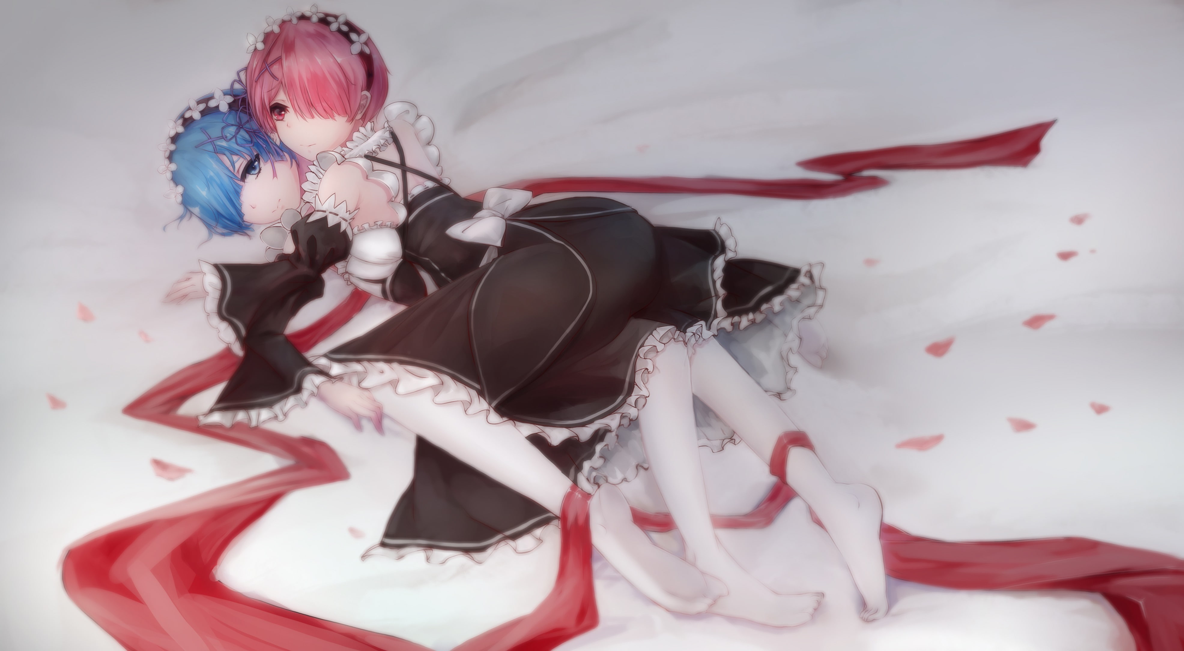 yuri, Ram (Re:Zero), 4K, Re:Zero Kara Hajimeru Isekai Seikatsu, anime girls, Rem (Re: Zero), HD Wallpaper