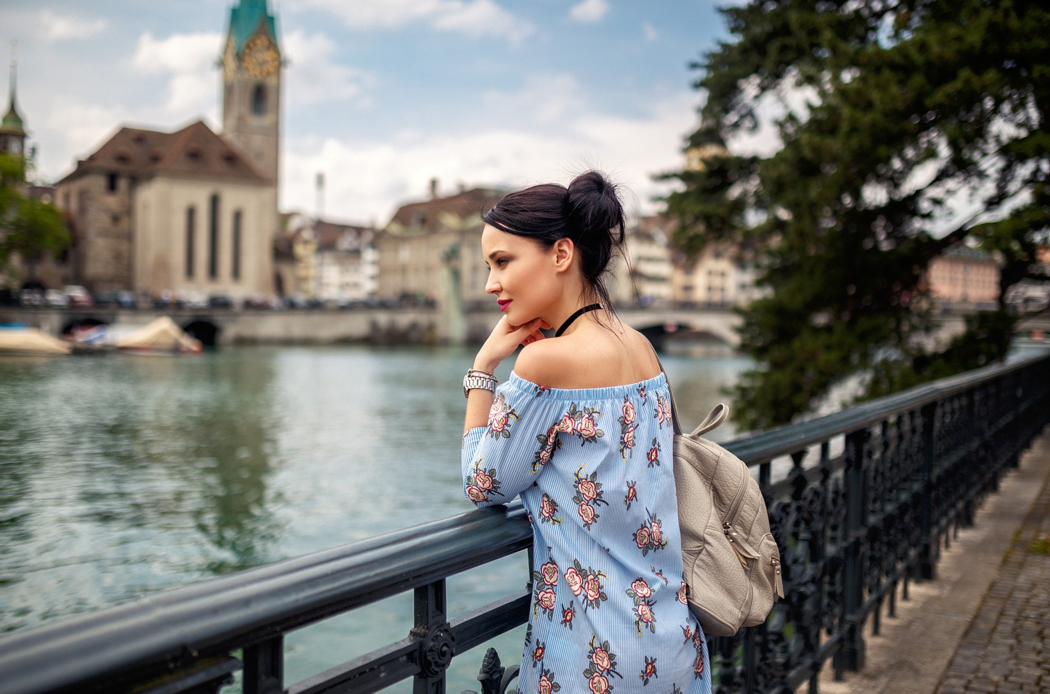 looking away, standing, one person, architecture, hair, outdoors, casual clothing, adult, fashion, women, bridge - man made structure, women outdoors, water, HD Wallpaper