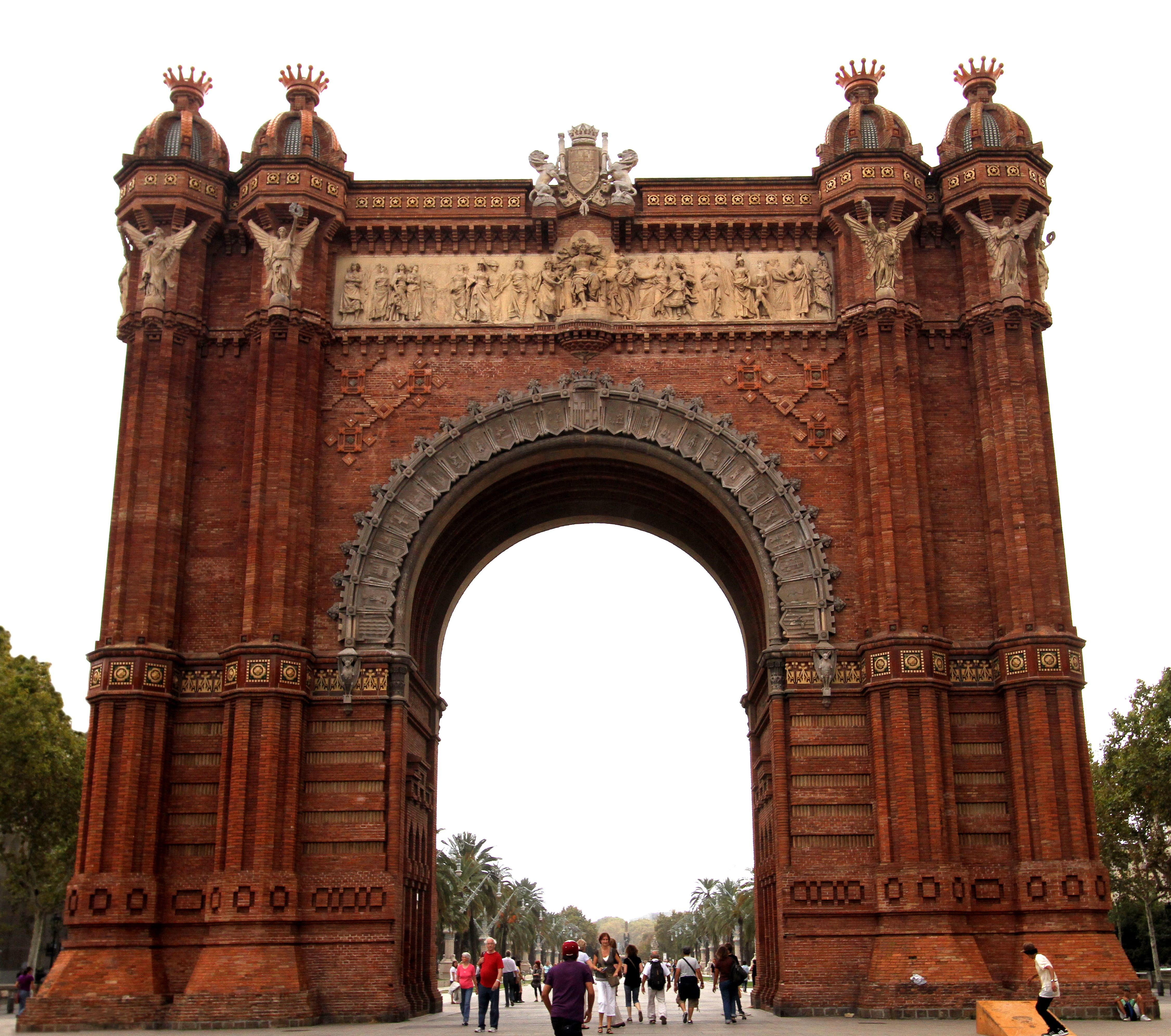 memorial, tourist, architecture, arch, clear sky, day, european, catalan, crowd, barcelona, arc de triomf, nature, built structure, tourism, ornate, catalunya, HD Wallpaper