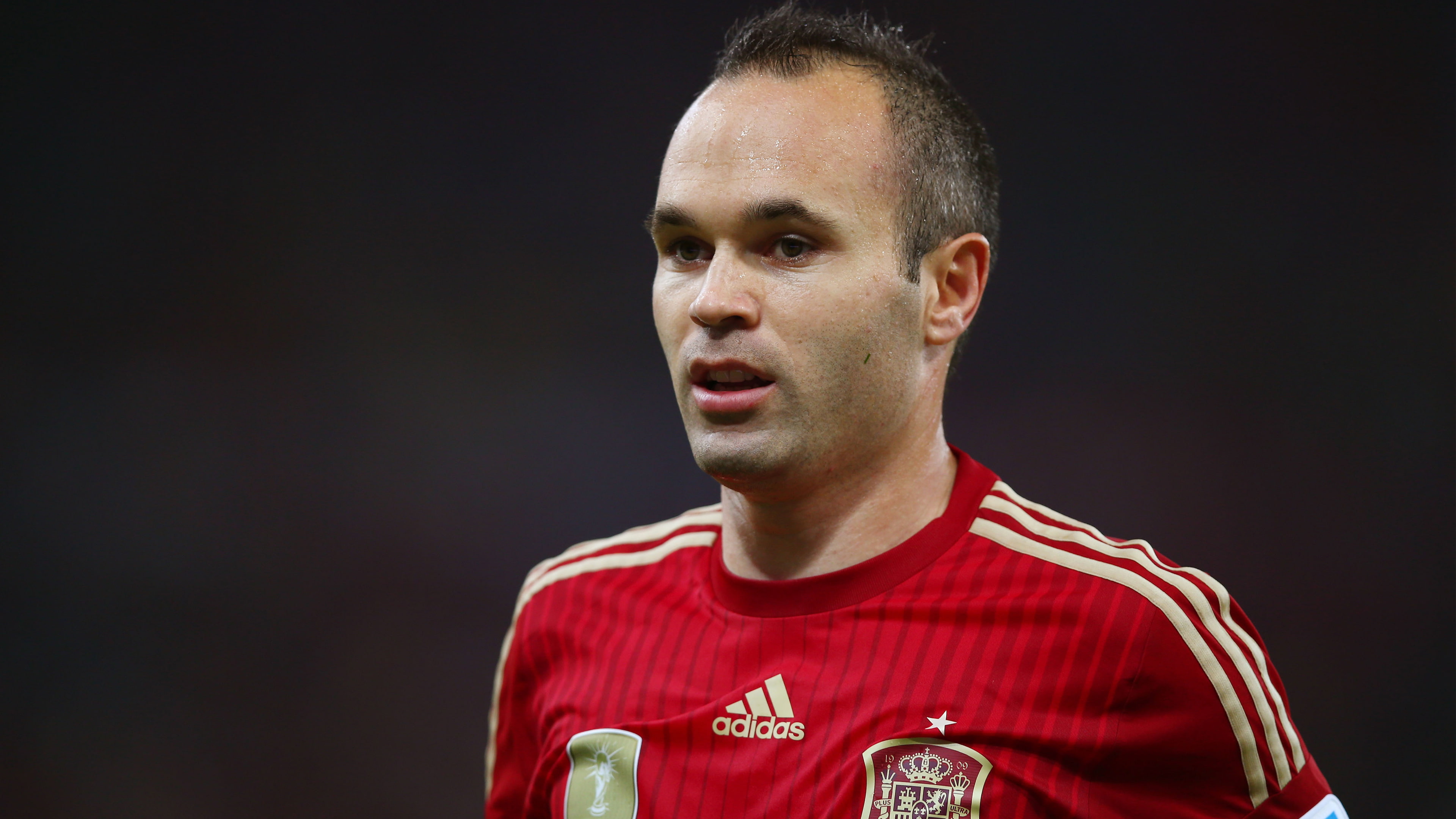 indoors, one person, hairstyle, studio shot, sportsman, headshot, adult, Spanish, confidence, Iniesta, footballer, black background, strength, athlete, HD Wallpaper