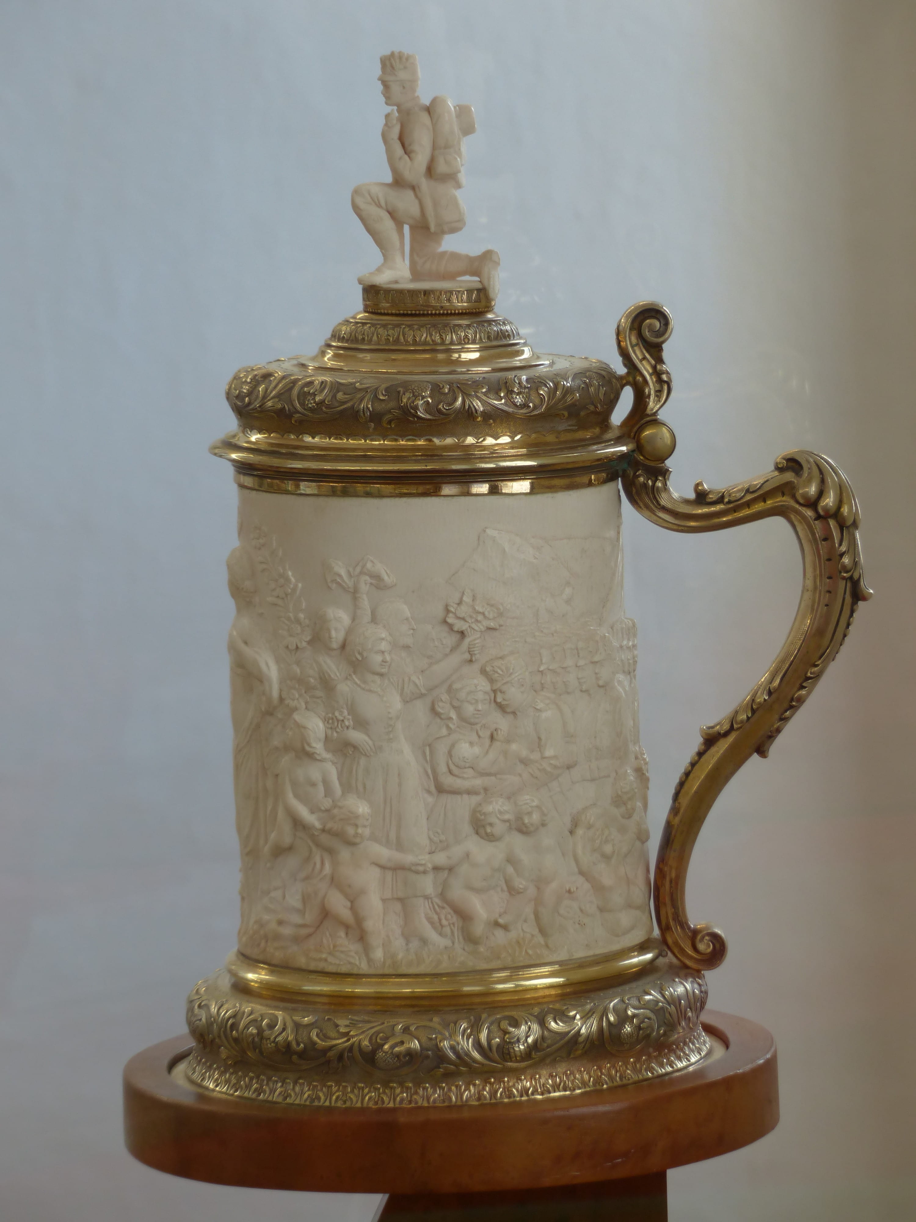 krug, ceremonial jug, gold colored, gilded, creativity, close-up, ivory, antique, history, craft, sculpture, art and craft, single object, drinking cup, Phone HD Wallpaper