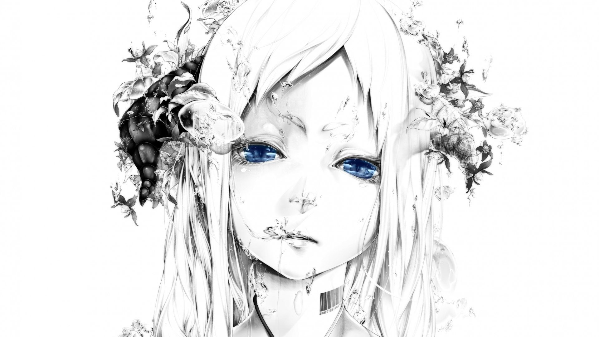 Girl, 1080P, Anime, Original, Barcode, Blue Eyes, HD Wallpaper