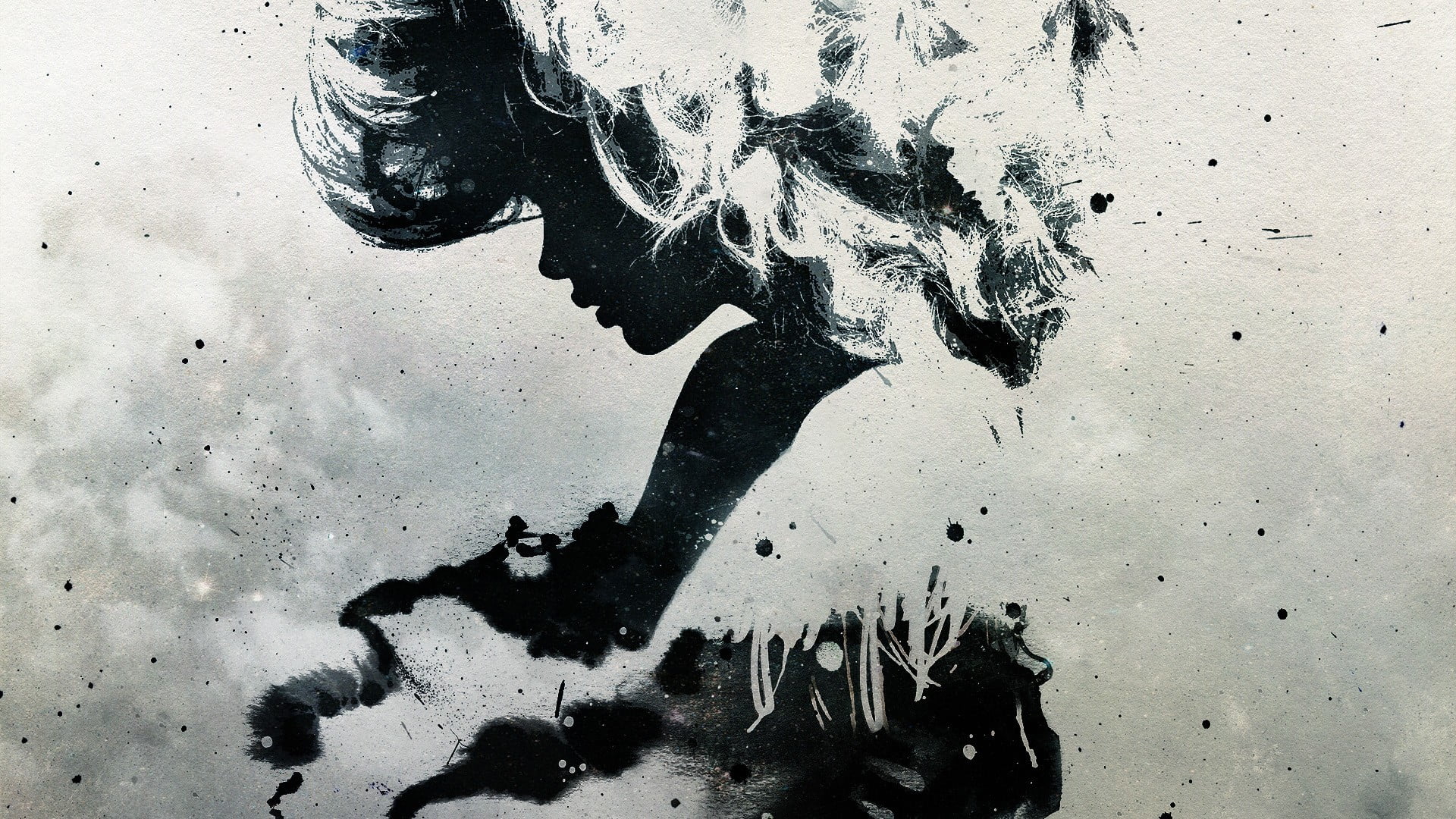messy, Alex Cherry, high angle view, outdoors, women, monochrome, profile, lifestyles, architecture, standing, close-up, digital composite, paint splatter, HD Wallpaper