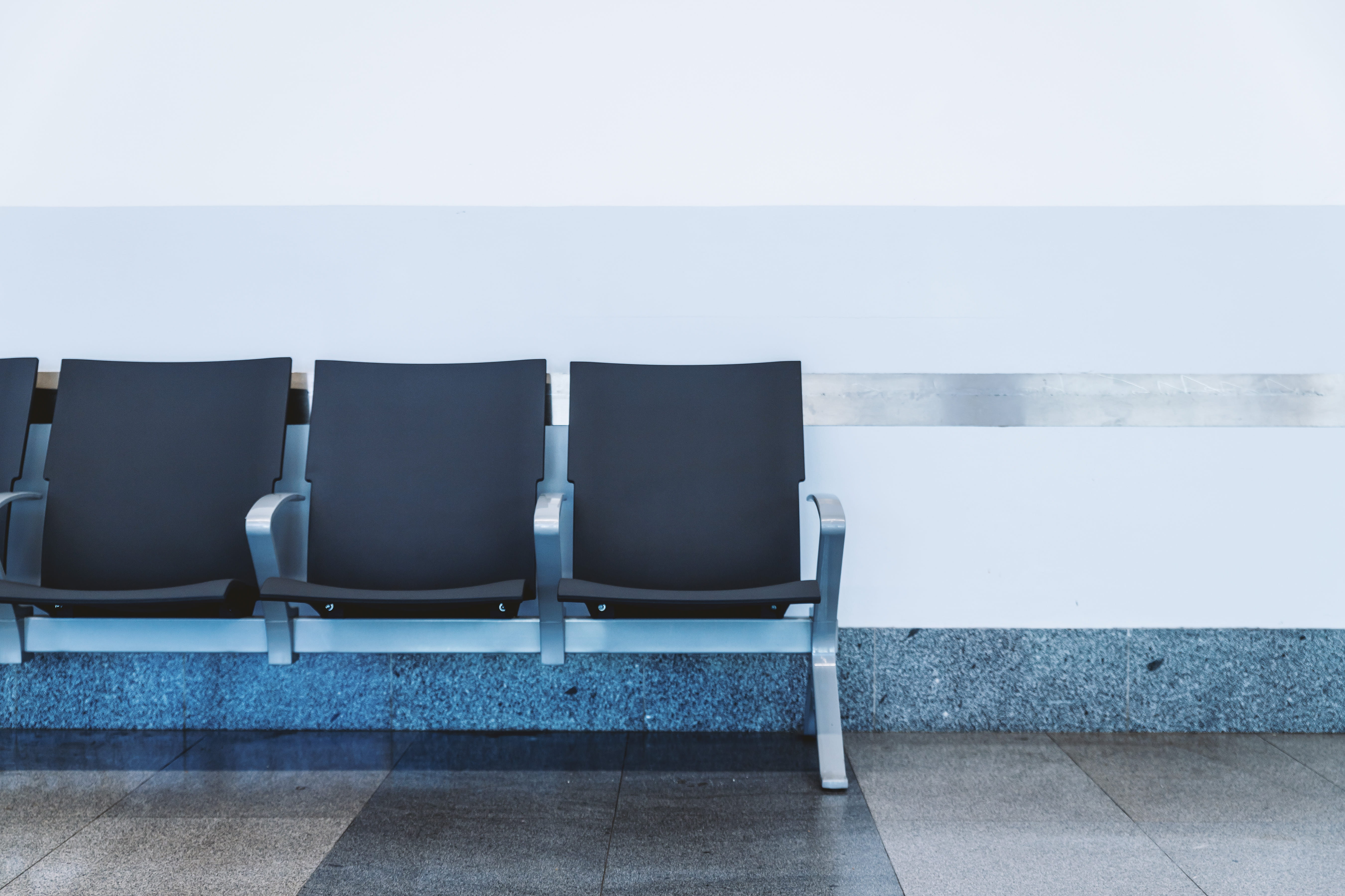 transportation, airport, no people, indoors, lobby, seat, wall - building feature, copy space, day, empty, modern, airport departure area, chair, waiting room, HD Wallpaper