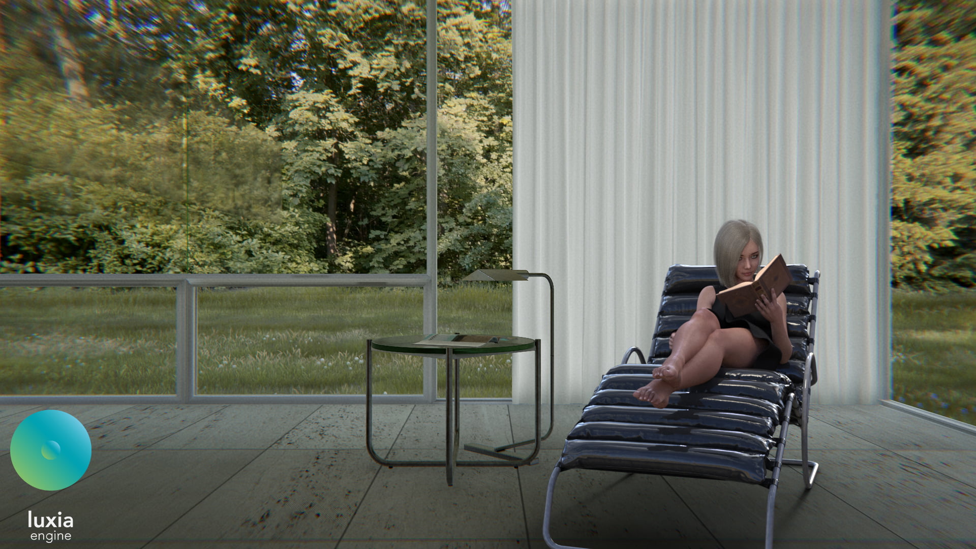 chair, books, blue eyes, black dress, long  legs, one person, nature, Architecture models, leisure activity, tree, plant, CGI, blond hair, relaxation, lifestyles, HD Wallpaper