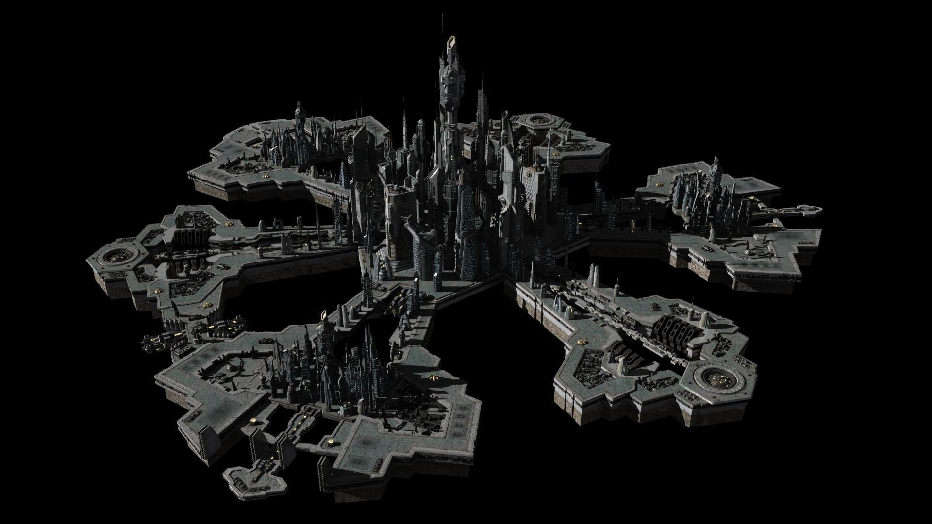 art, atlantis, buildings, skyline, architecture, cityscapes, stargate, d, 1080P, render, hd, HD Wallpaper