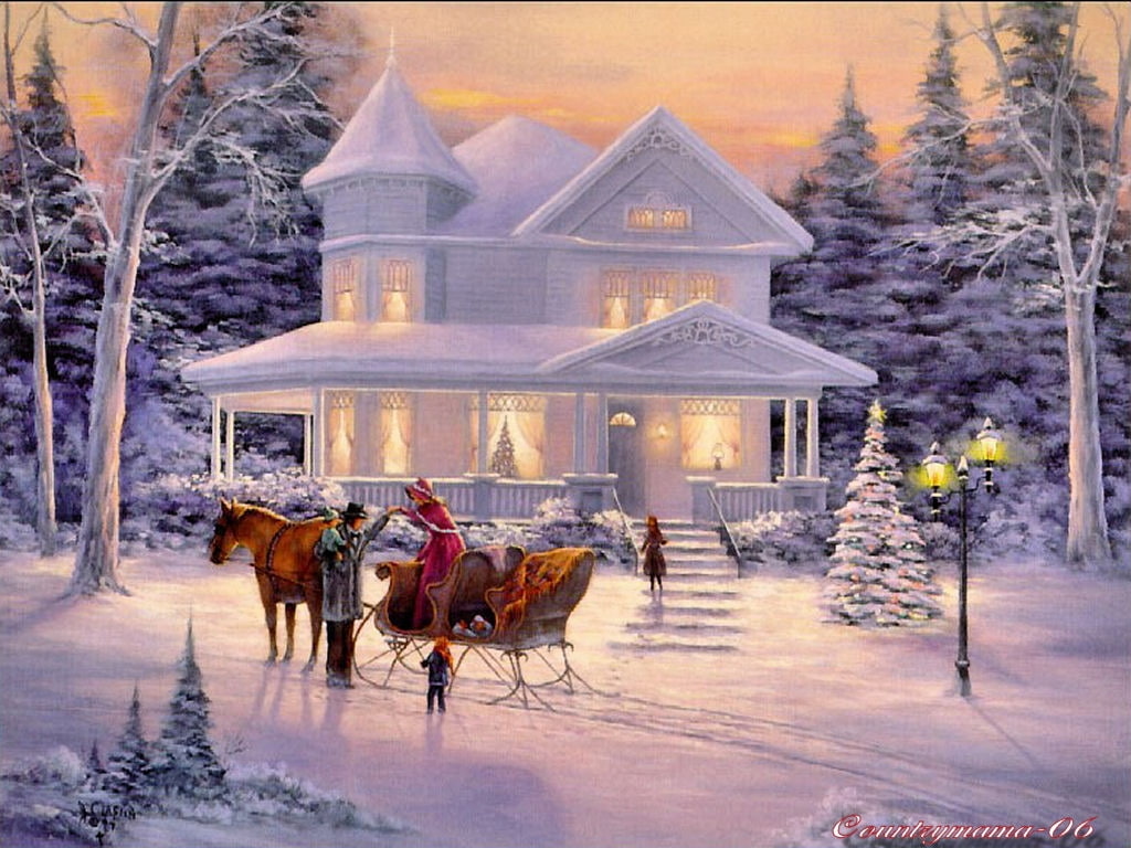 Holiday, Christmas, tree, home, art, snow, hd, 480P, abstract, Winter, HD Wallpaper