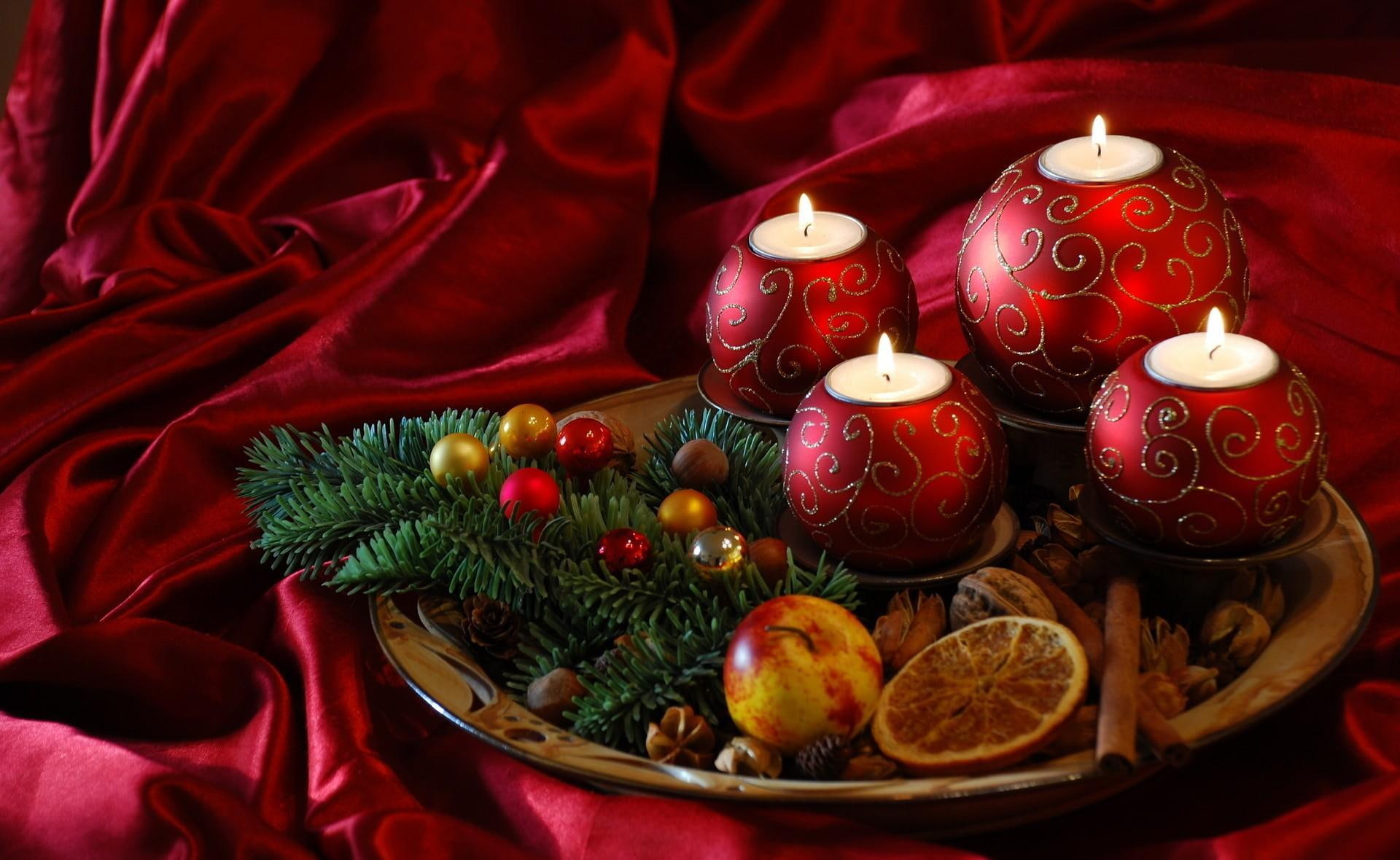 1080P, candles, new, year, new year, needles, silk, food, christmas, HD Wallpaper