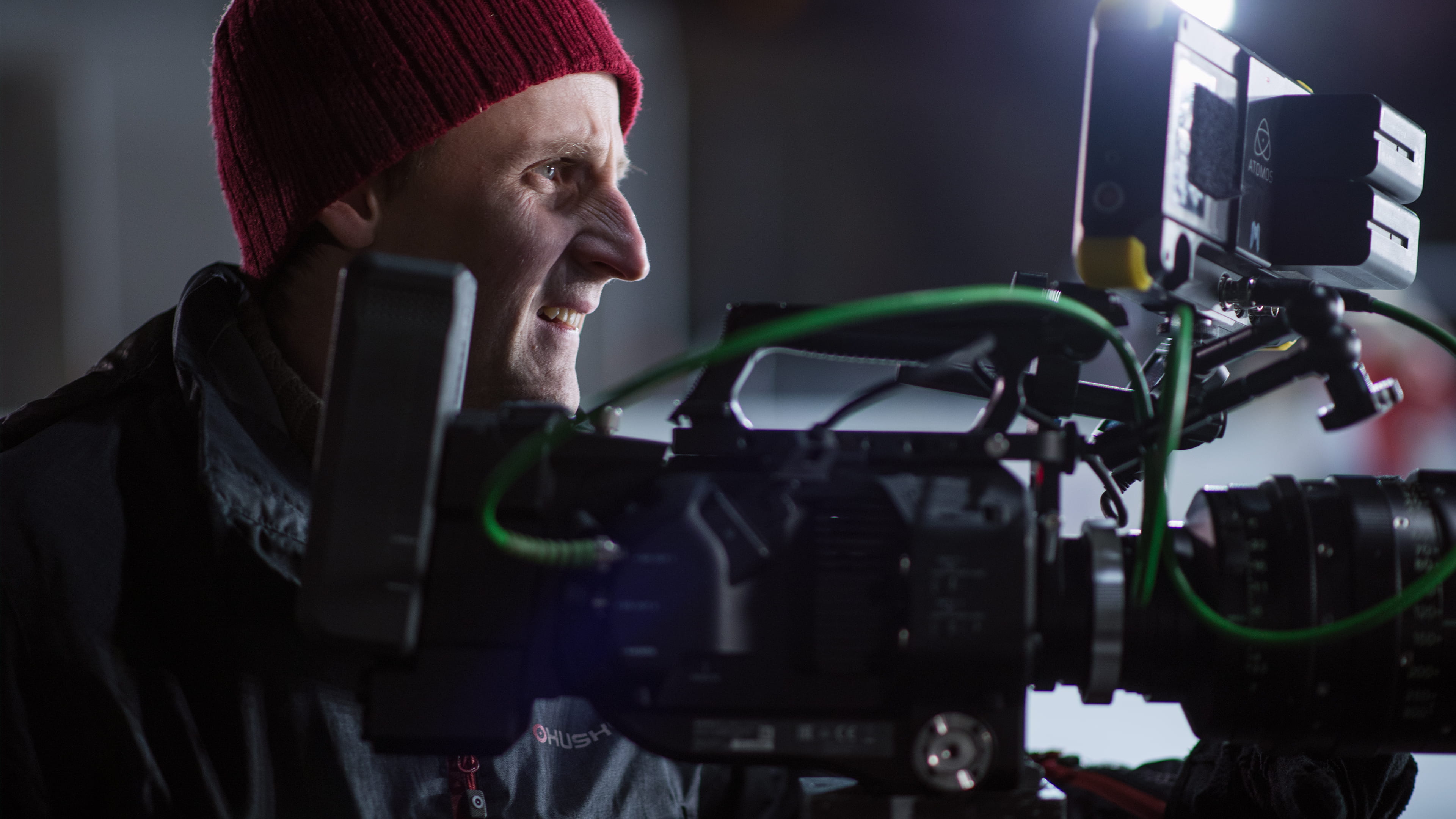 adult, hat, videography, portrait, headshot, professional camera, input device, red camera, person, caucasian, clothing, concentration, black, young adult, HD Wallpaper