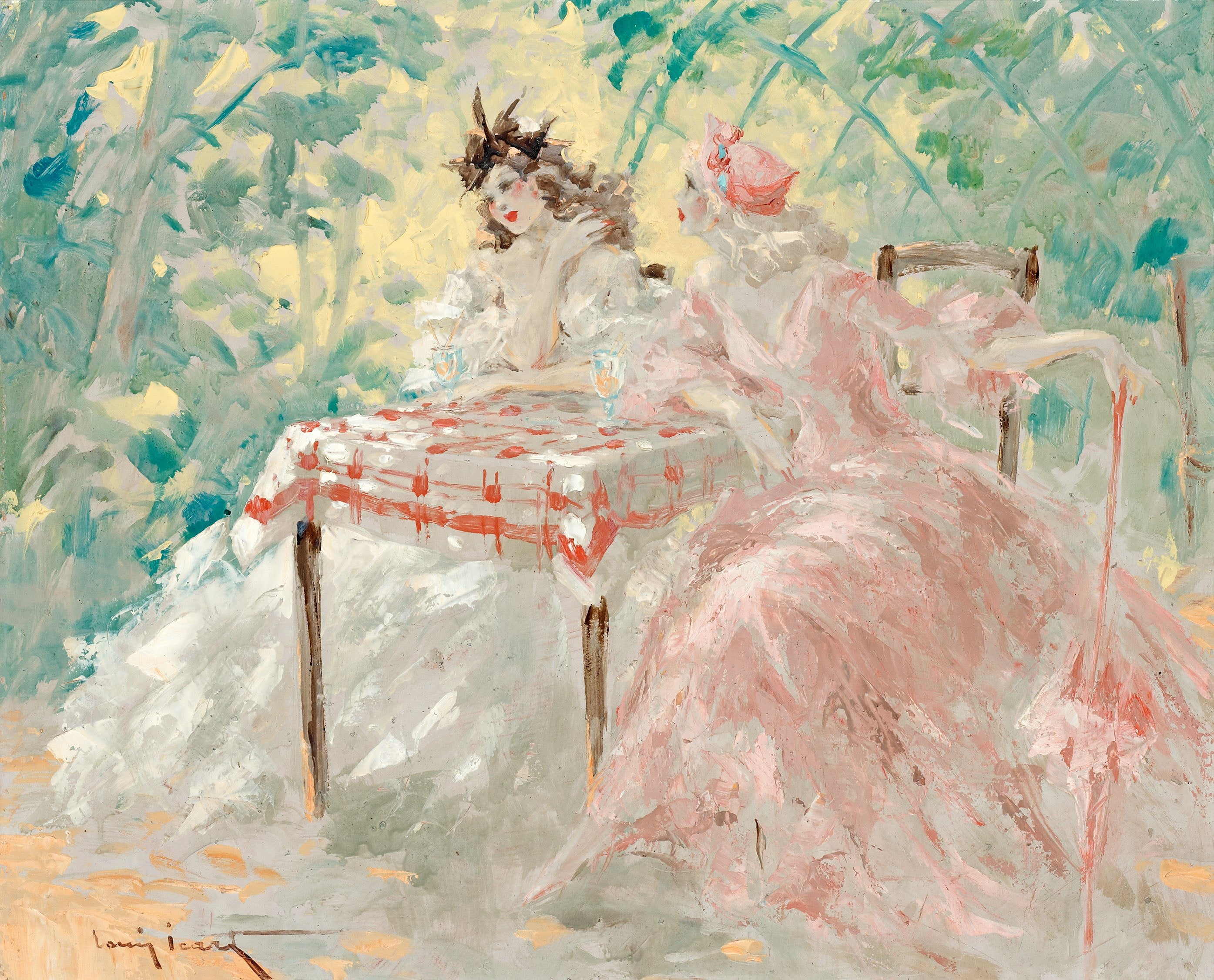 painting, two women, Louis Icart, women, 2K, artwork, HD Wallpaper