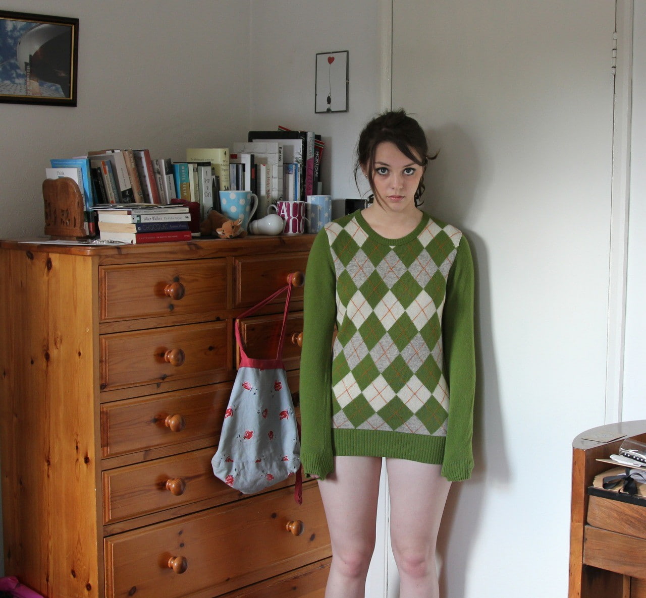 green color, imogen dyer sweater, fashion, contemplation, dress, adult, front view, indoors, furniture, three quarter length, standing, one person, beautiful woman, HD Wallpaper