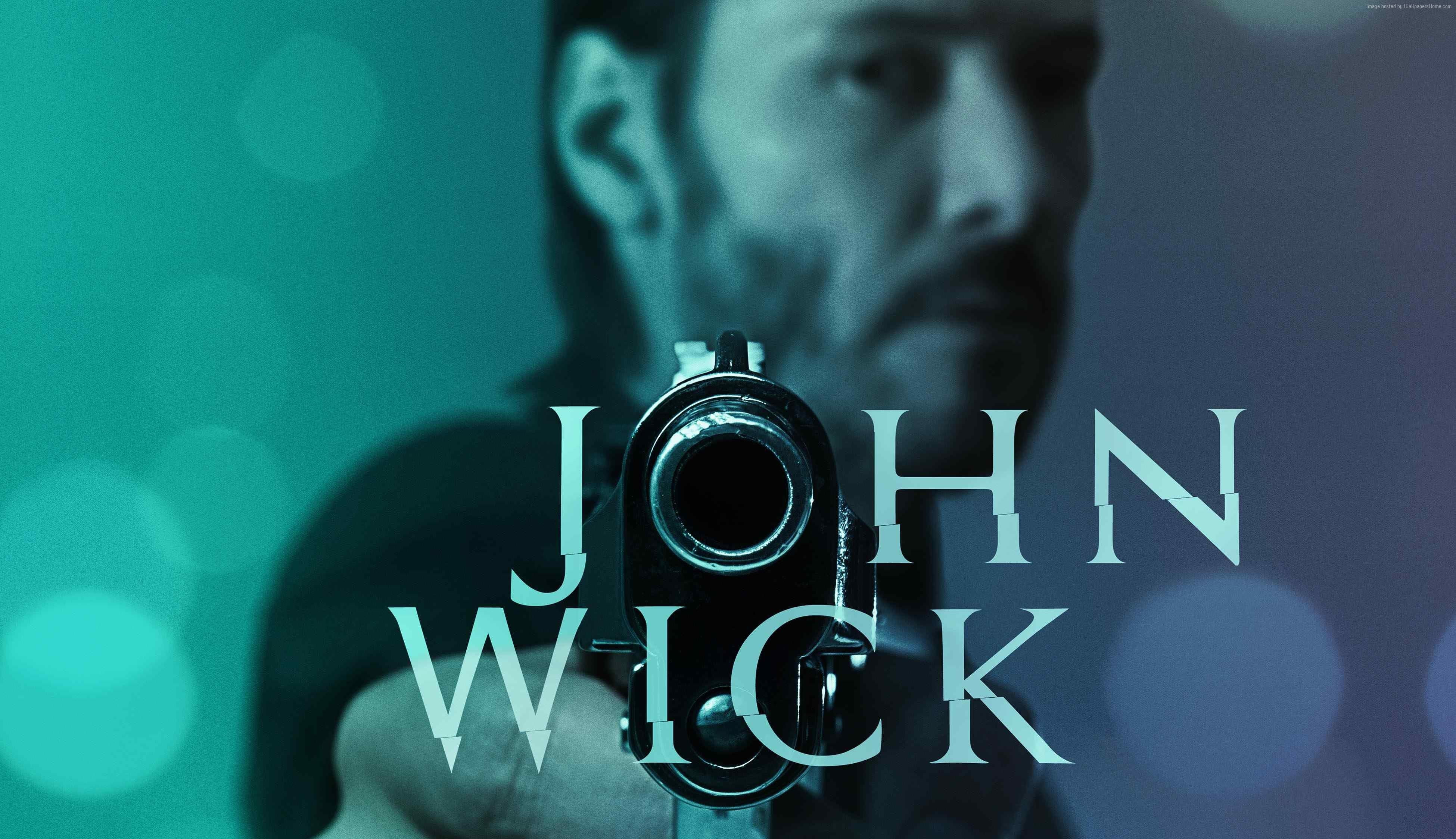 Willem Dafoe, gun, film, green, John Wick, Michael Nyqvist, movie, 4K, blue, poster, Keanu Reeves, 2015, weapon, HD Wallpaper